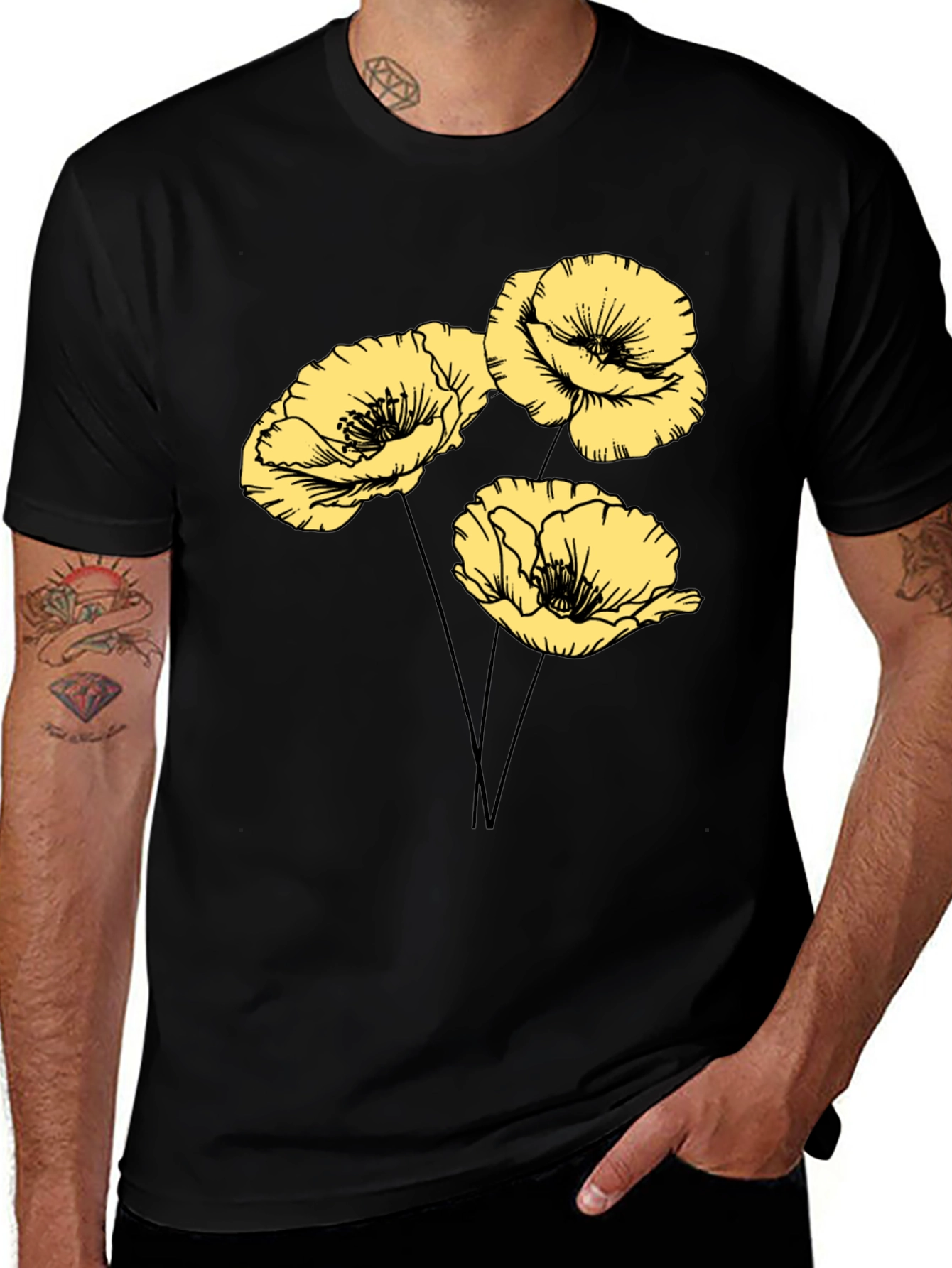 Variant 10 of Floral Print Black T-Shirt
