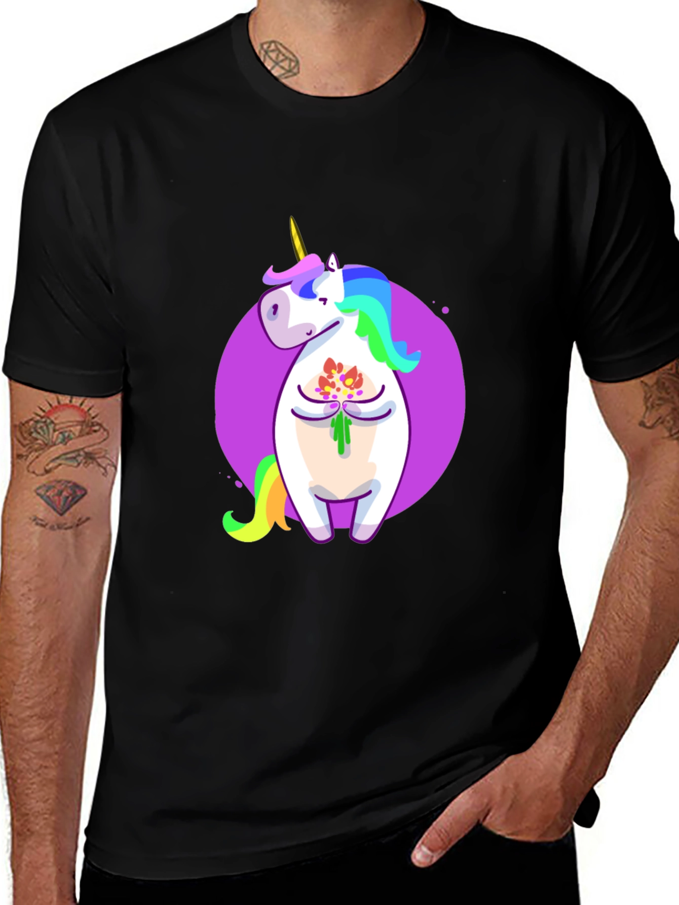 Variant 9 of Unicorn Flower Graphic Black T-Shirt