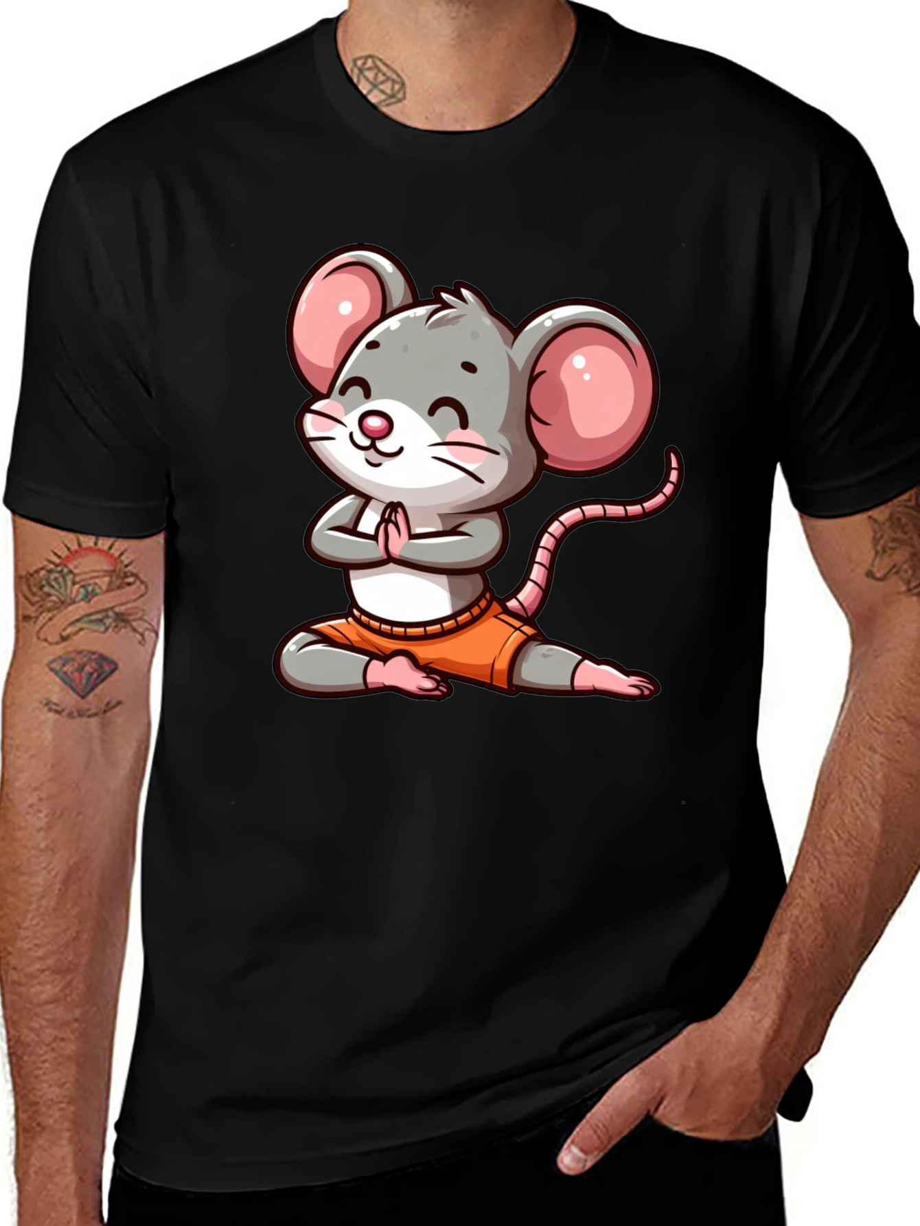 Variant 3 of Yoga Mouse Graphic Tee - Funny Cartoon Design