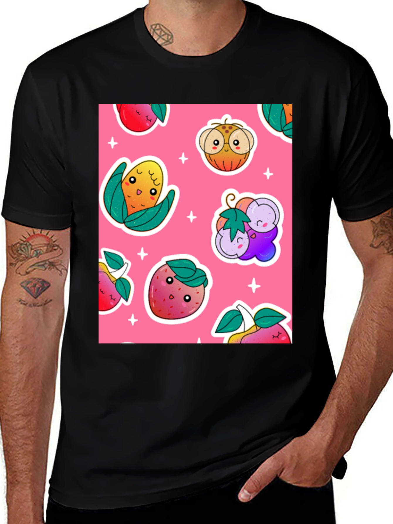 Variant 29 of Cute Fruit Pattern Black T-Shirt