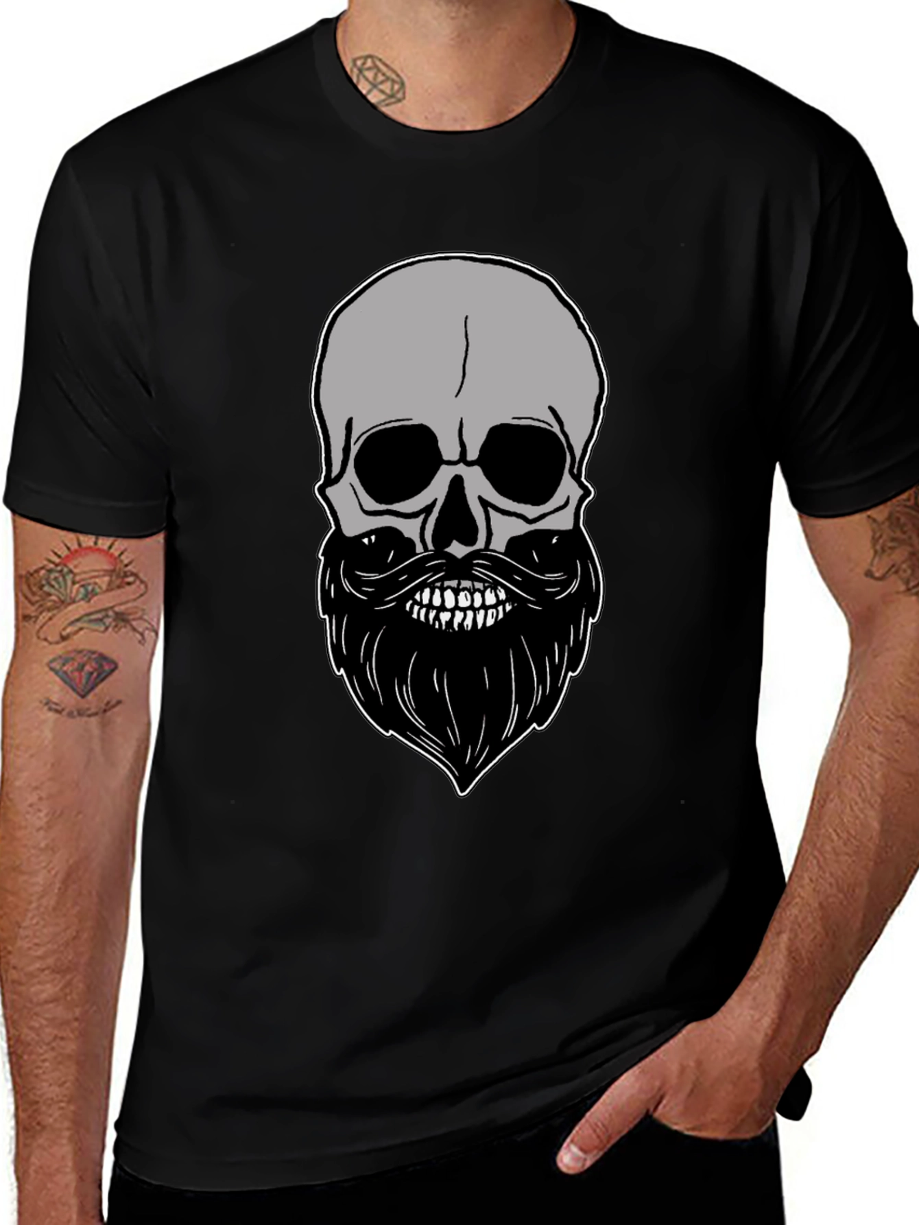 Variant 17 of Skull & Beard Graphic Tee - Men's Black T-Shirt