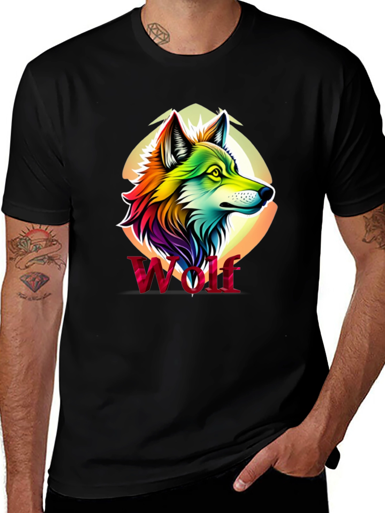 Variant 6 of Rainbow Wolf Graphic Black T-Shirt