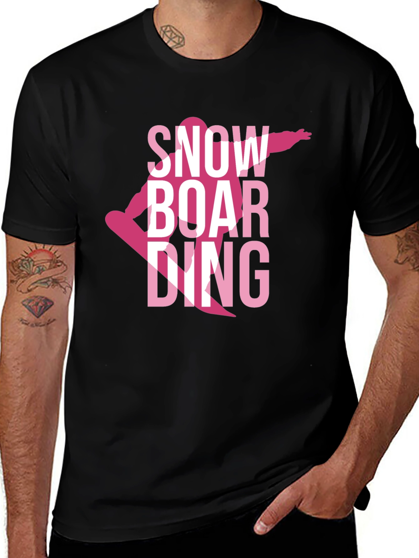 Variant 11 of Snowboarding Graphic Tee - Pink on Black