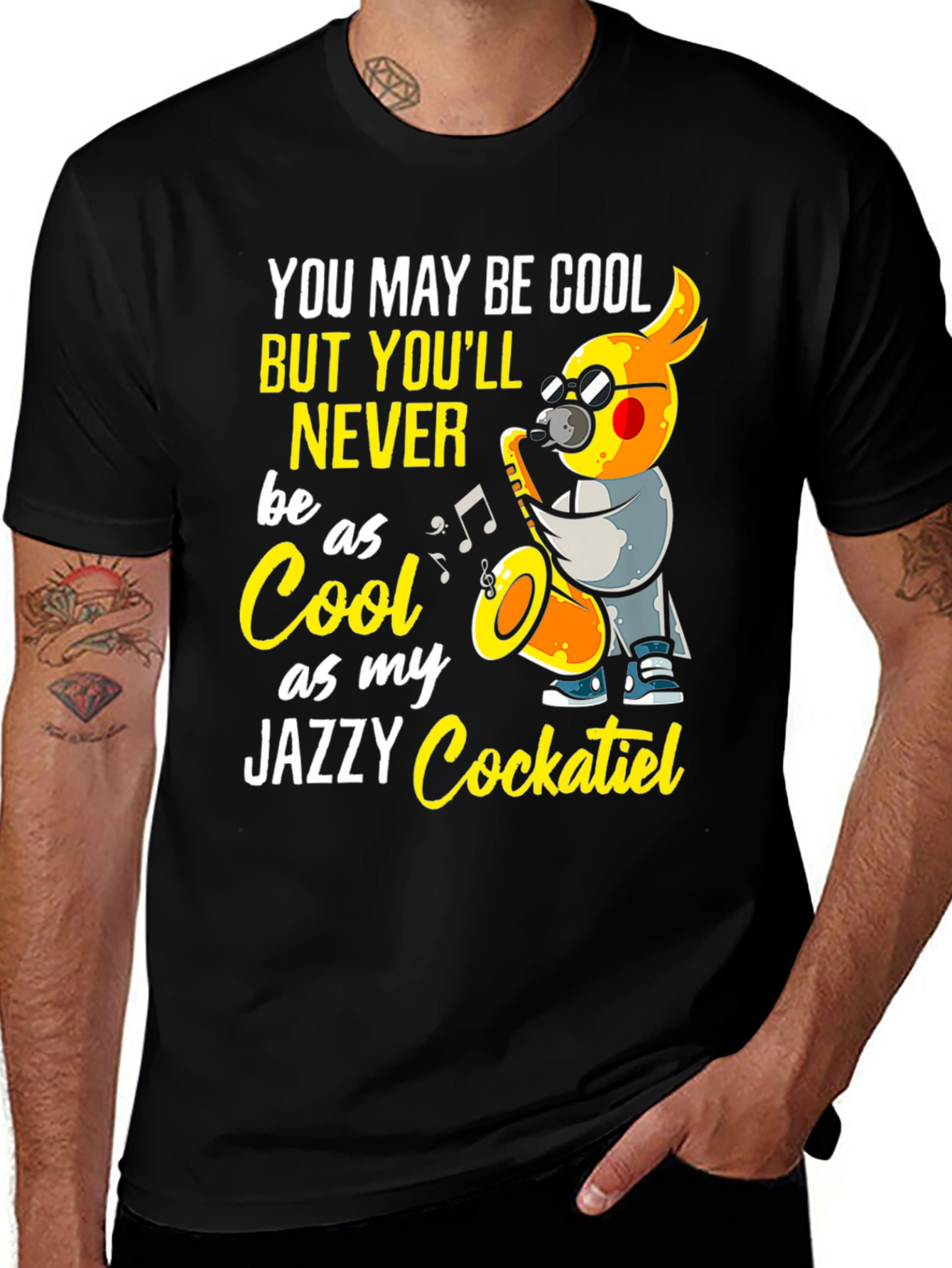 Black Jazzy Cockatiel T-Shirt - Cool Music Bird Tee main image