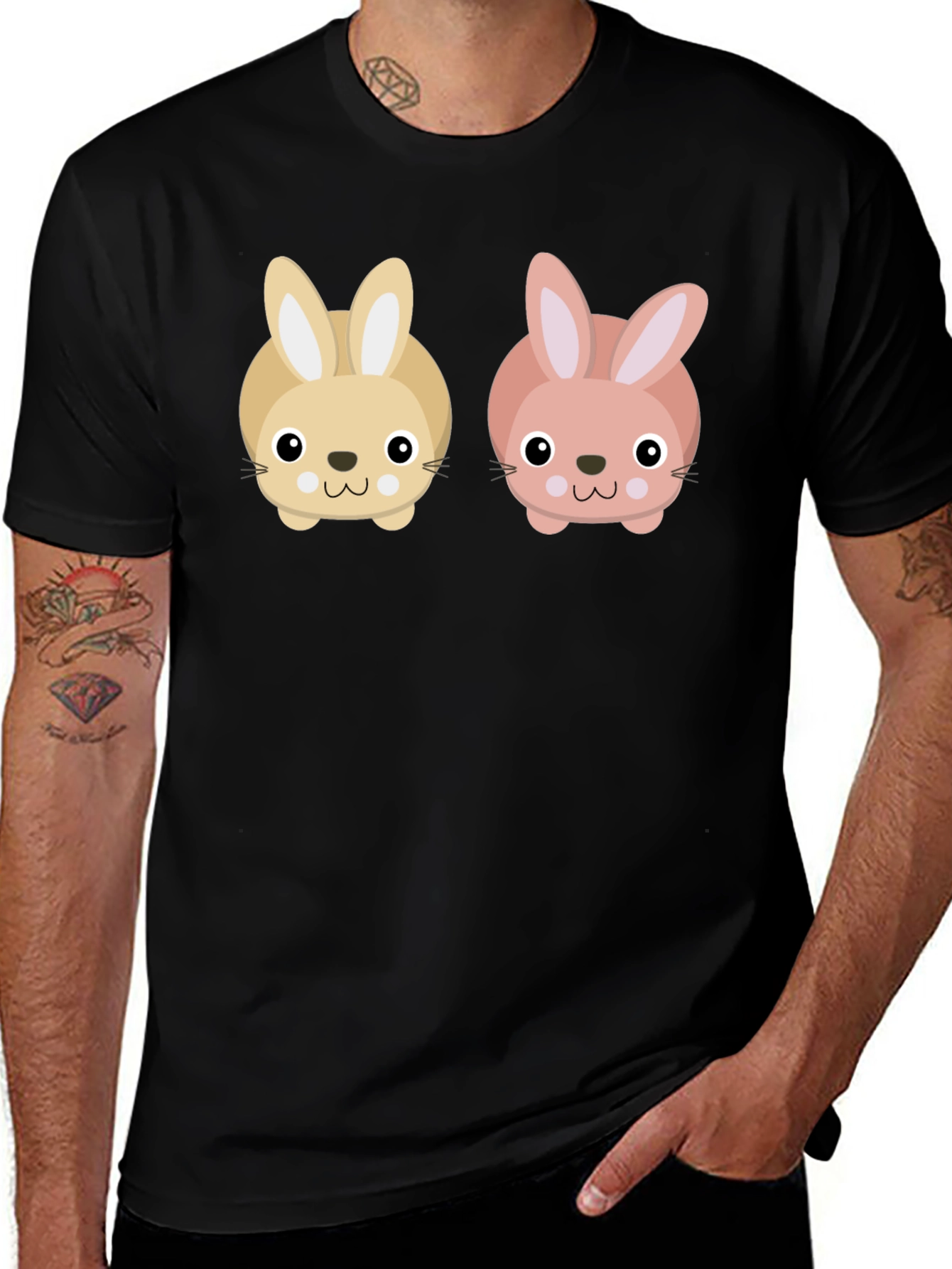 Variant 15 of Cute Bunny Graphic Black T-Shirt