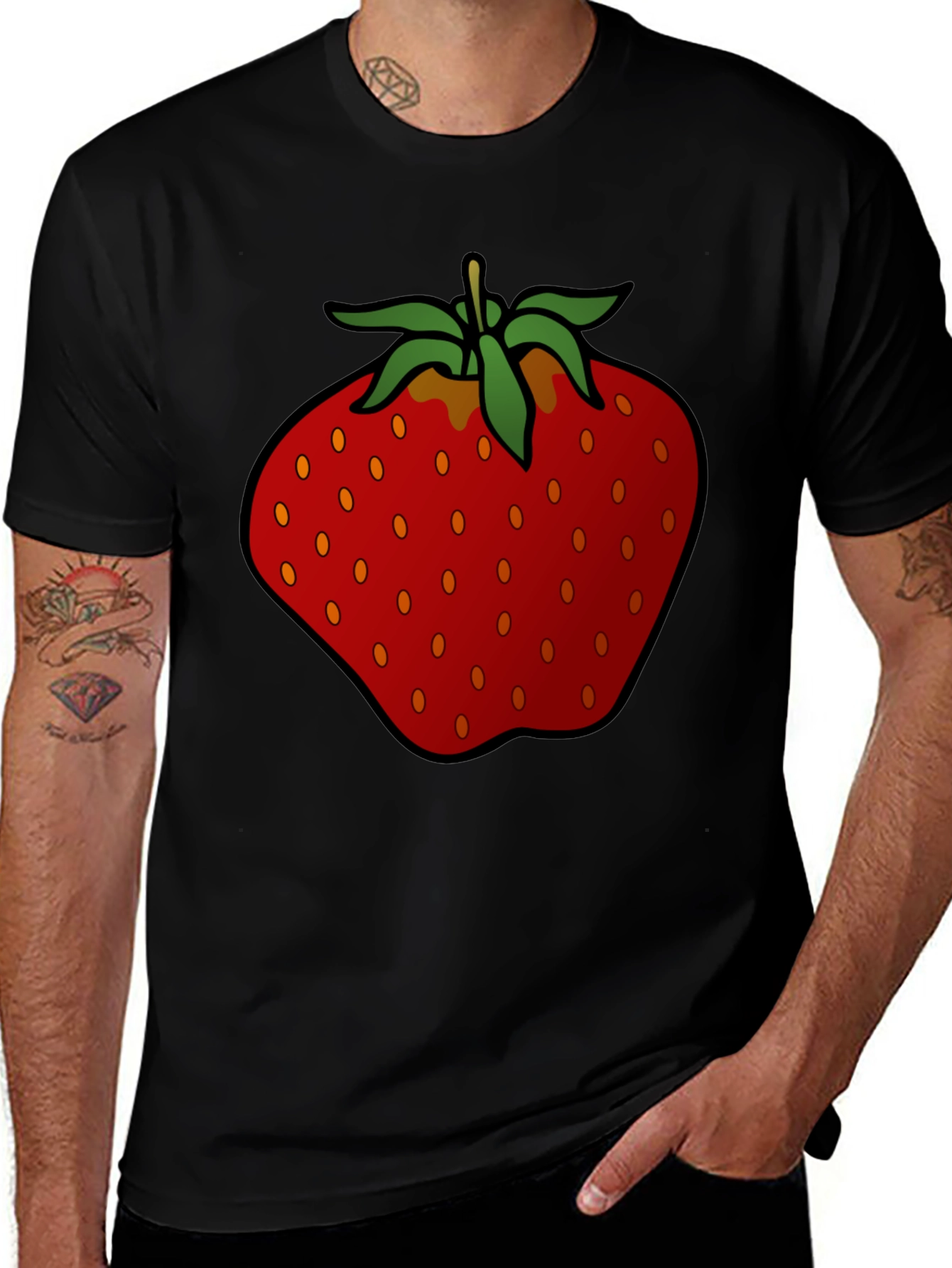 Variant 21 of Strawberry Graphic T-Shirt - Black Cotton Tee