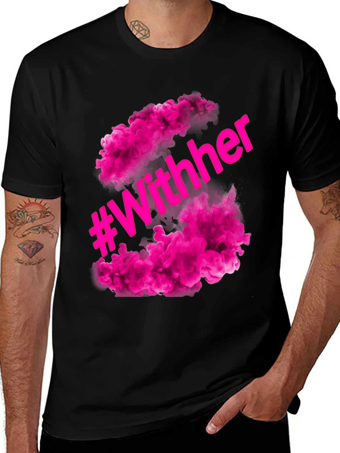 Variant 2 of #WithHer Pink Smoke Graphic Tee - Stylish Black T-Shirt