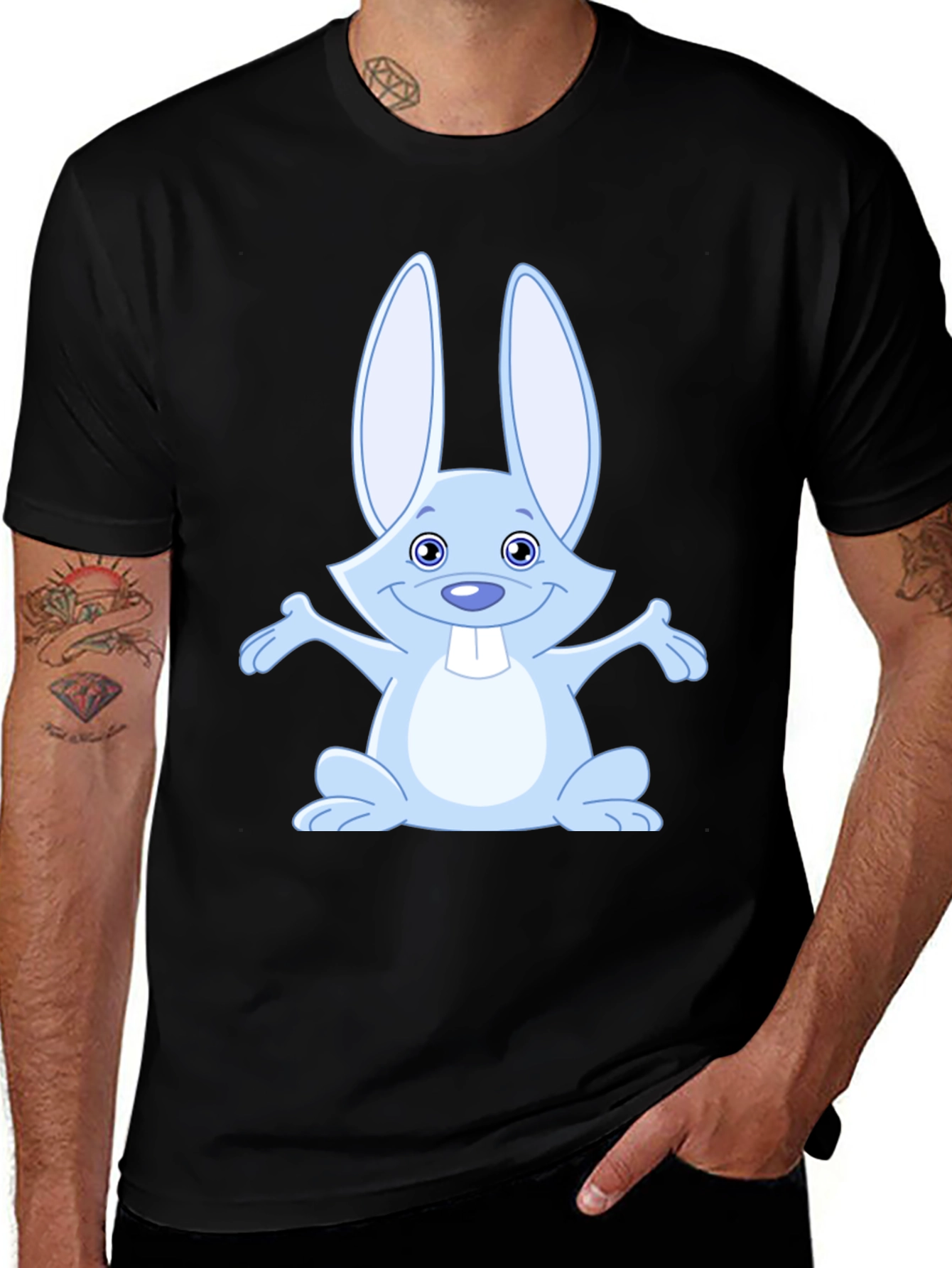 Variant 28 of Cute Rabbit Graphic Tee - Soft Black Cotton Shirt