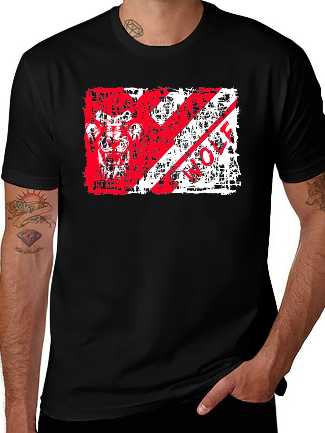 Variant 23 of Wolf Graphic Black T-Shirt - Grunge Design