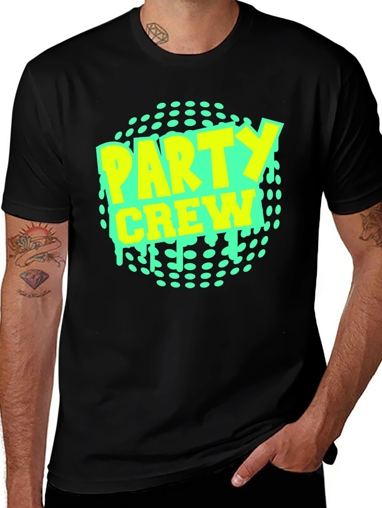 Party Crew Graphic Tee - Black Cotton T-Shirt