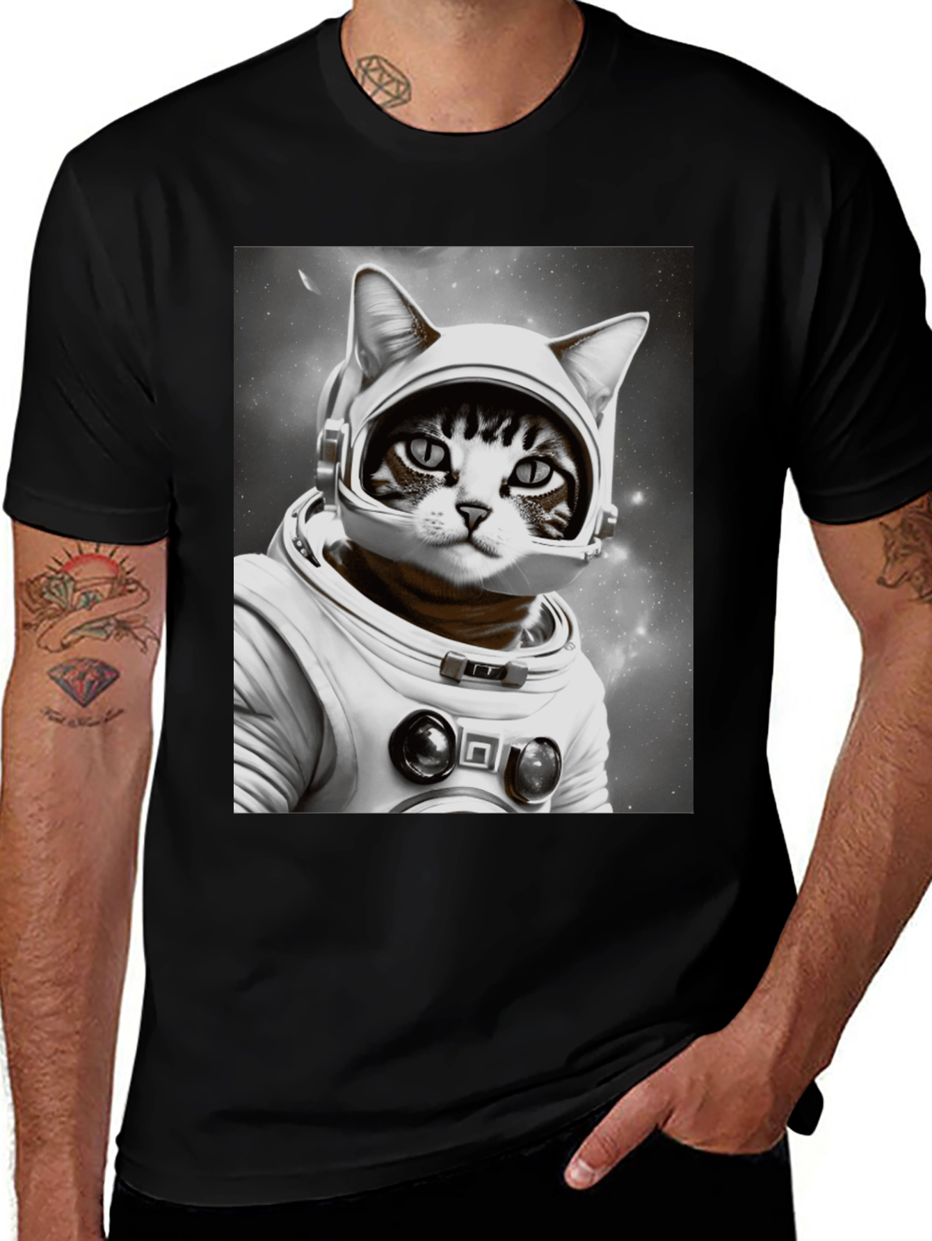 Variant 22 of Cat Astronaut Graphic T-Shirt - Black Unisex Tee