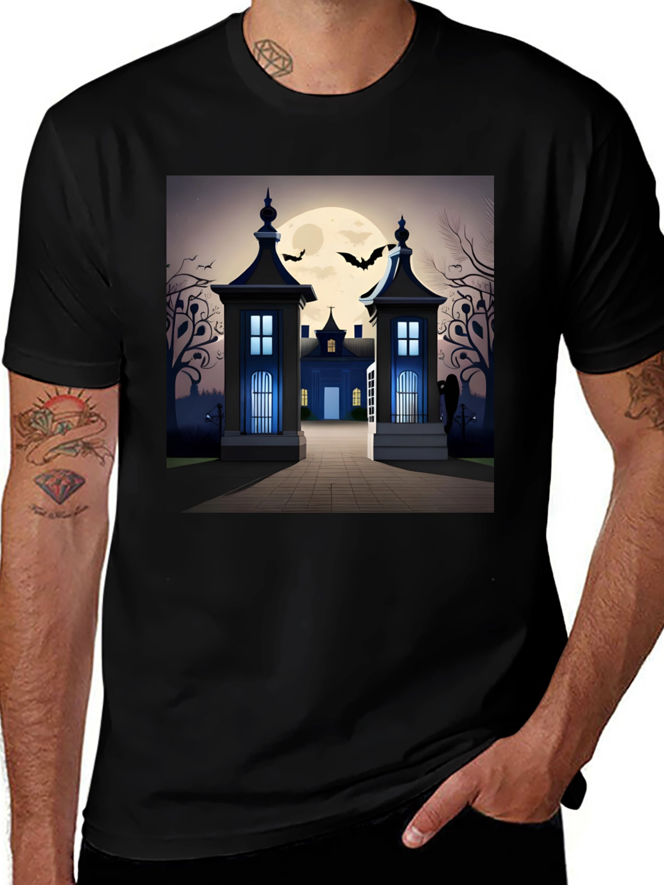 Spooky Halloween Mansion Graphic Tee