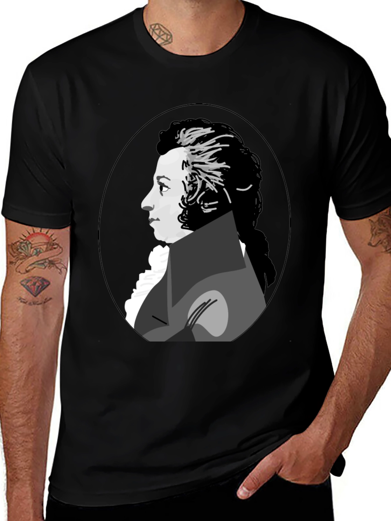 Mozart Portrait Black T-Shirt - Classic Style
