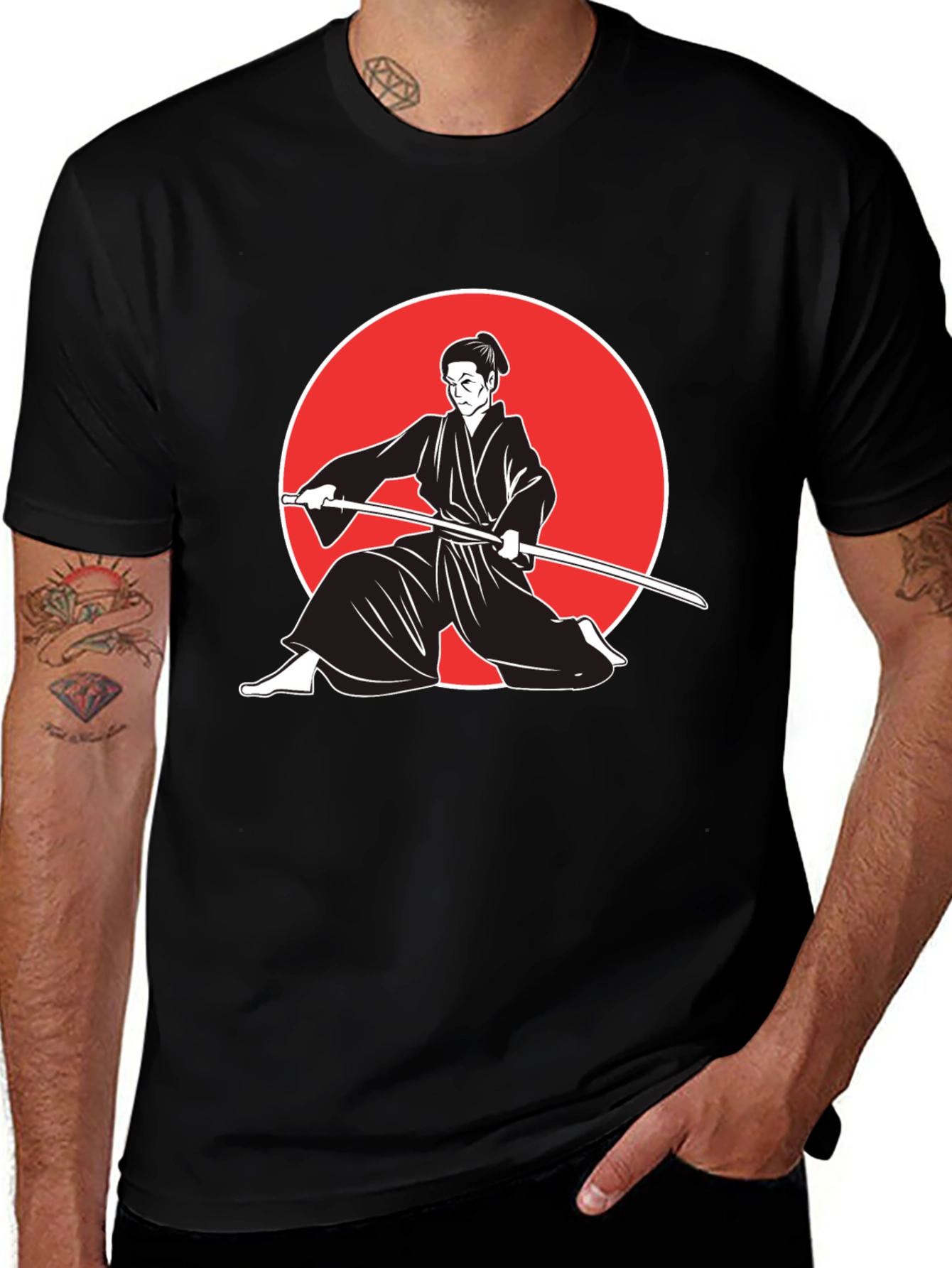 Variant 28 of Samurai Graphic Tee - Black Cotton Martial Arts T-Shirt