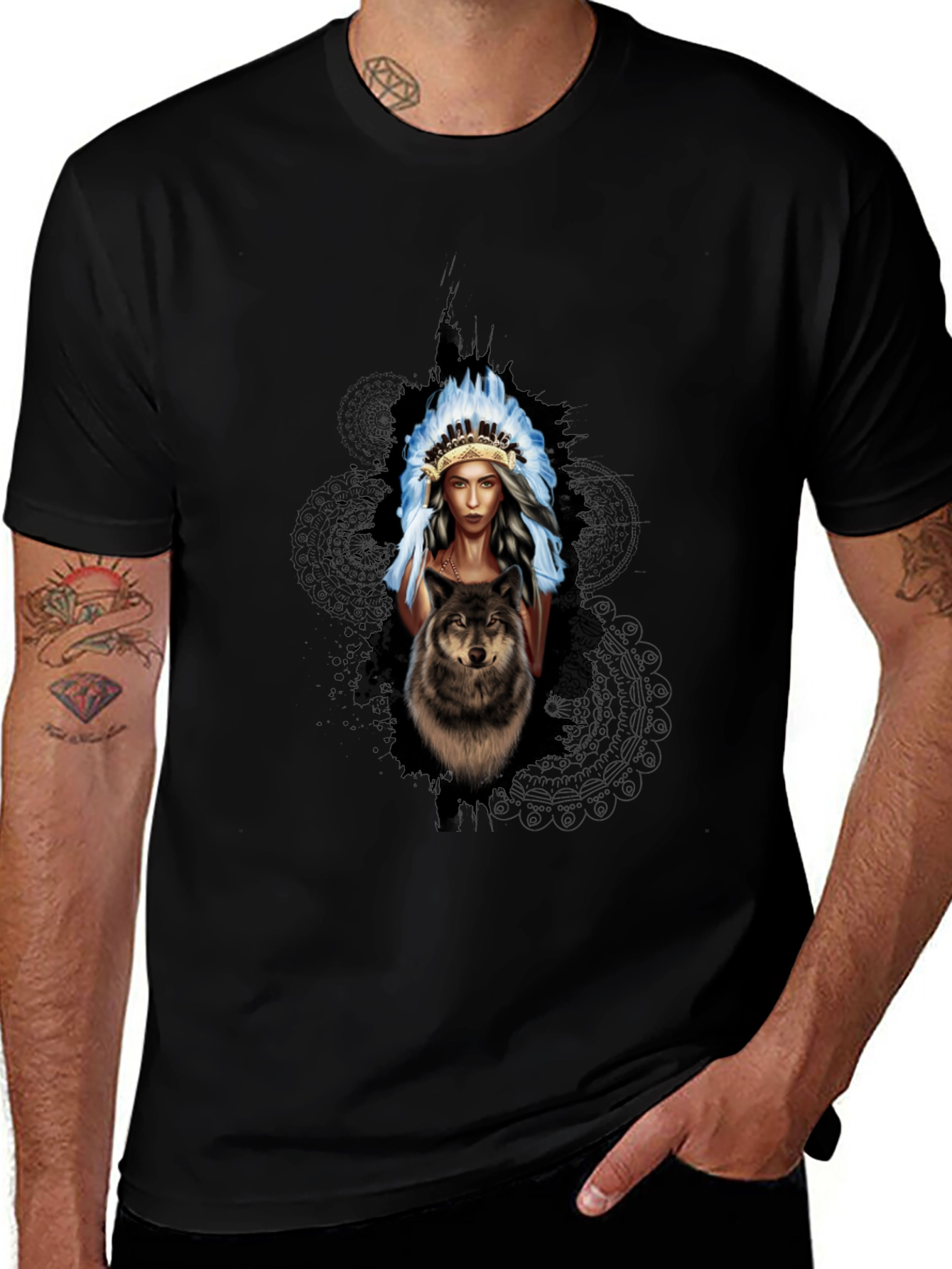 Variant 17 of Native American Woman & Wolf Graphic T-Shirt