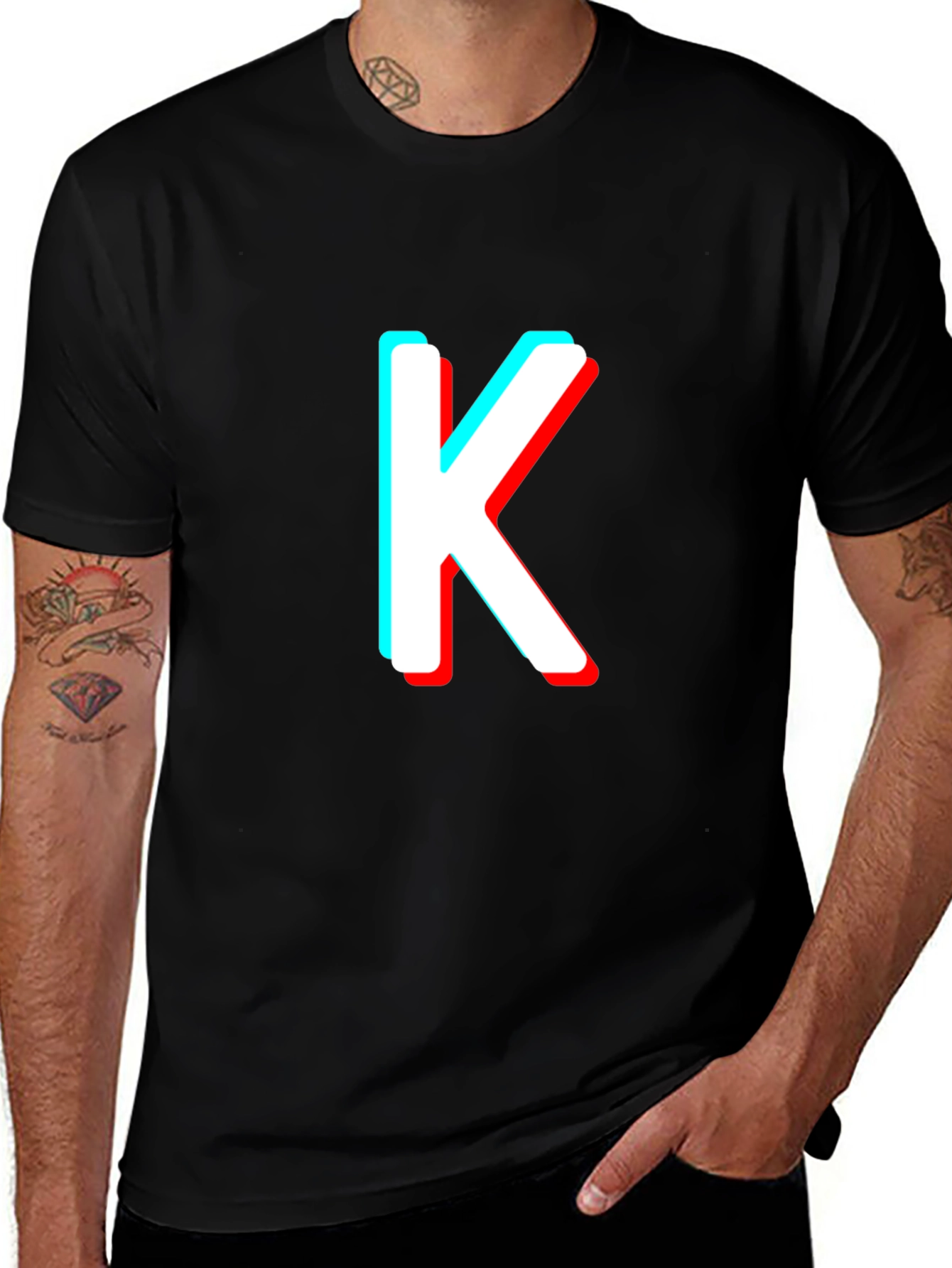 Variant 4 of Retro 3D Letter K Black T-Shirt