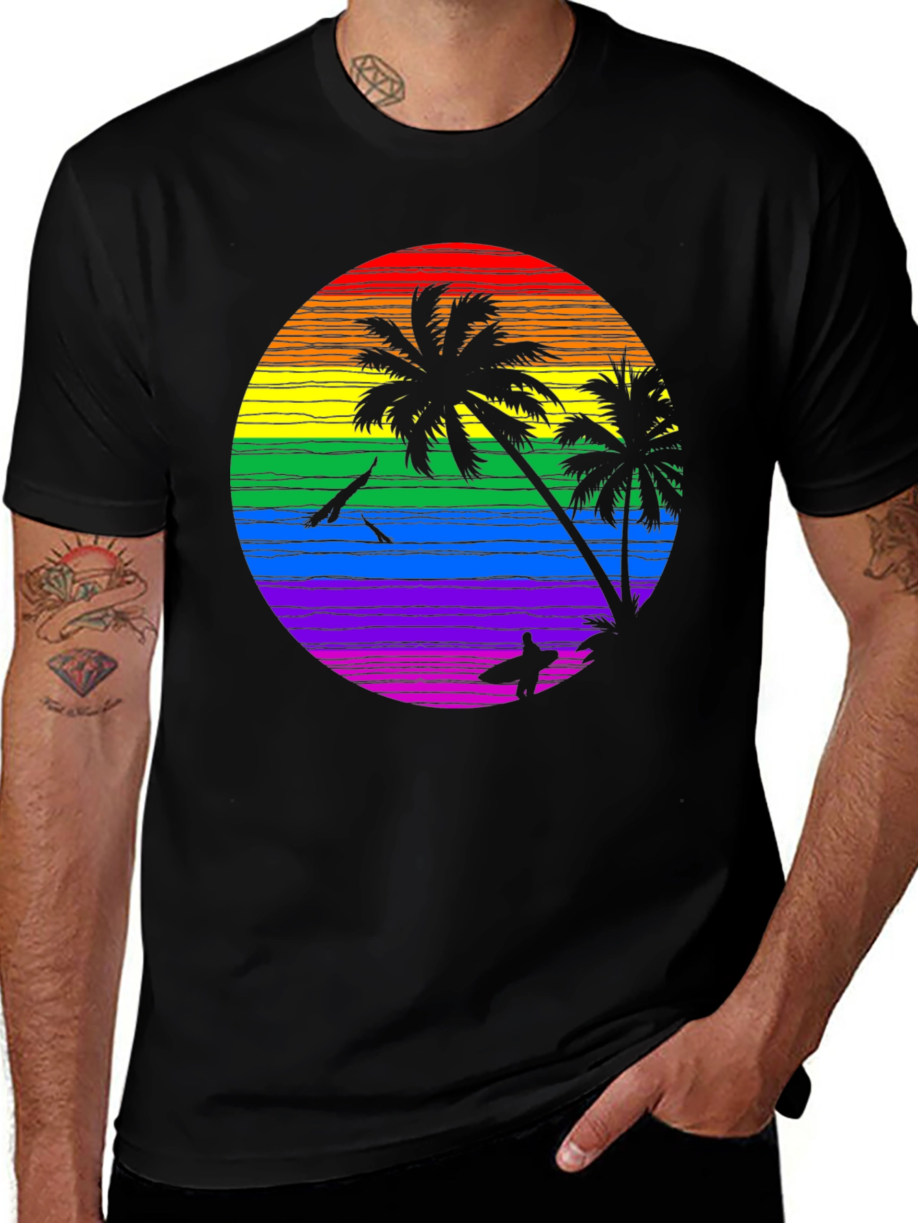 Variant 13 of Rainbow Sunset Palm Tree Graphic T-Shirt