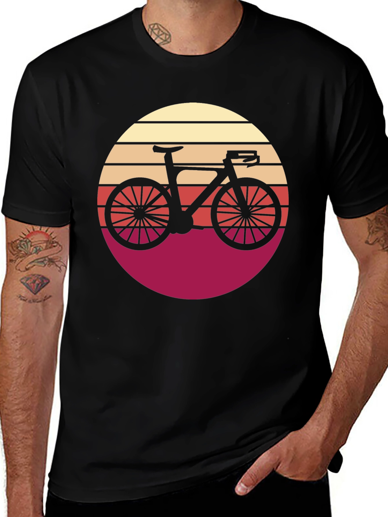 Variant 8 of Retro Bicycle Sunset Graphic Tee - Black Cotton T-Shirt