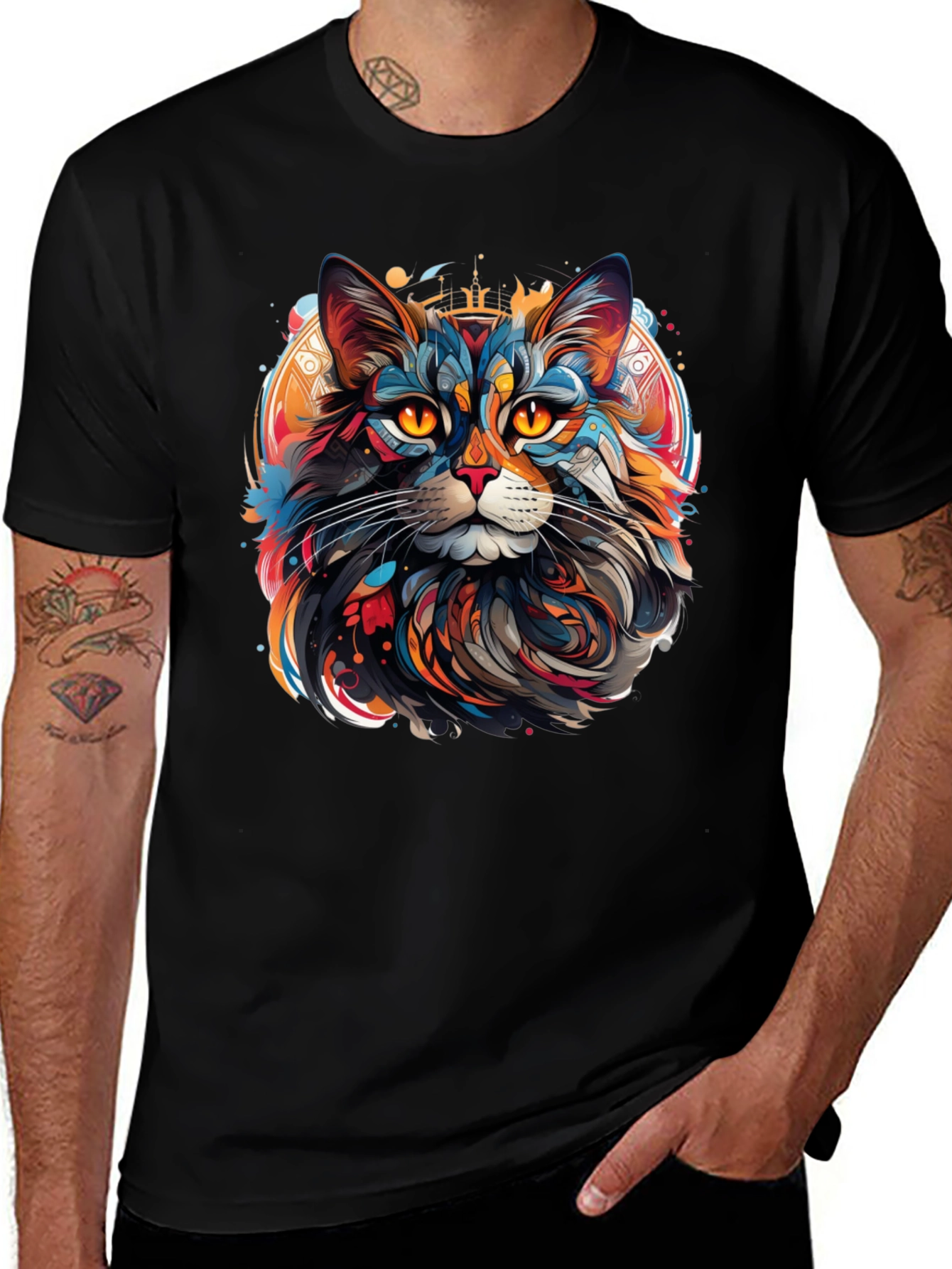 Variant 25 of Vibrant Cat Graphic Tee - Artistic Feline Print