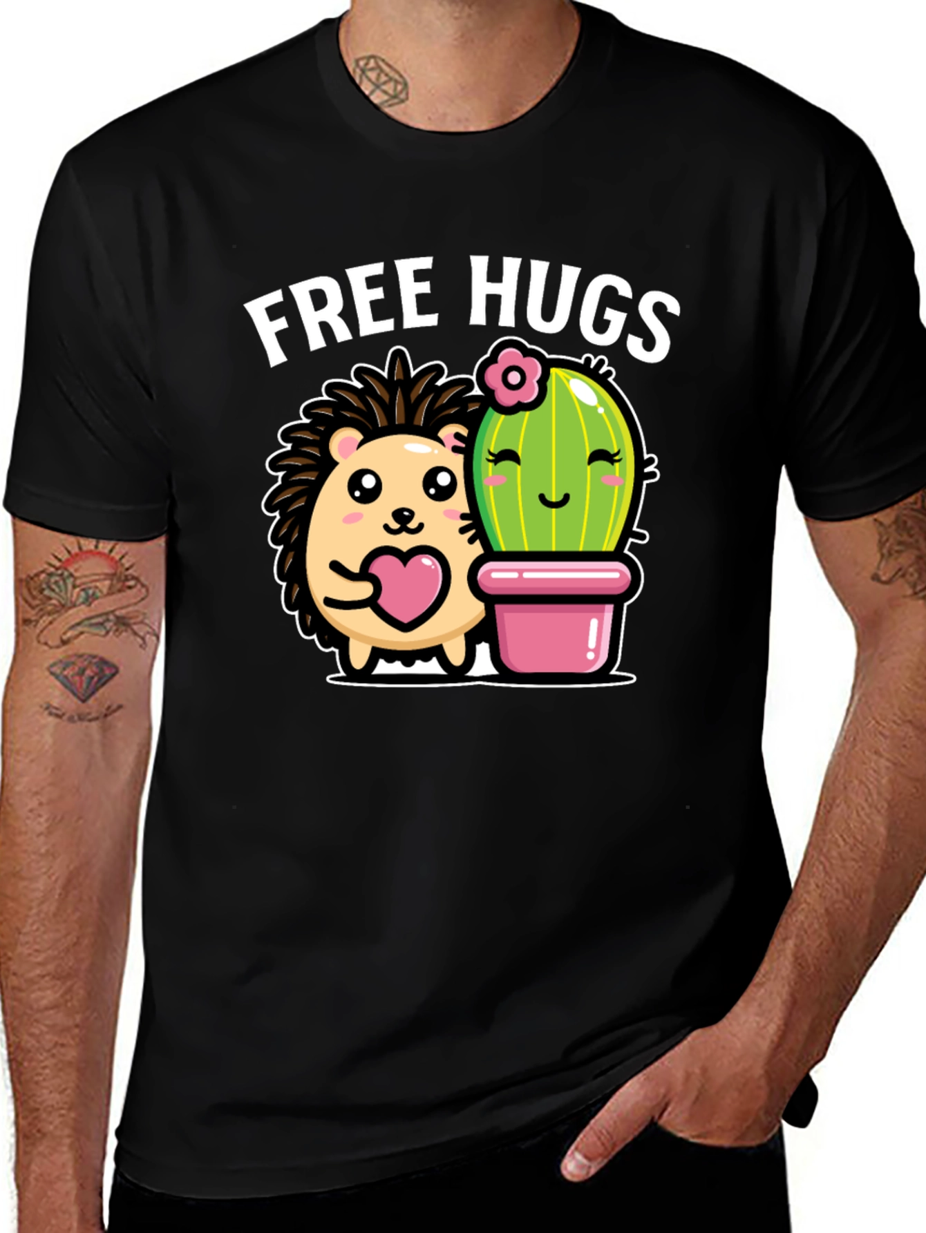 Variant 21 of Free Hugs T-Shirt Cute Hedgehog & Cactus Graphic Tee