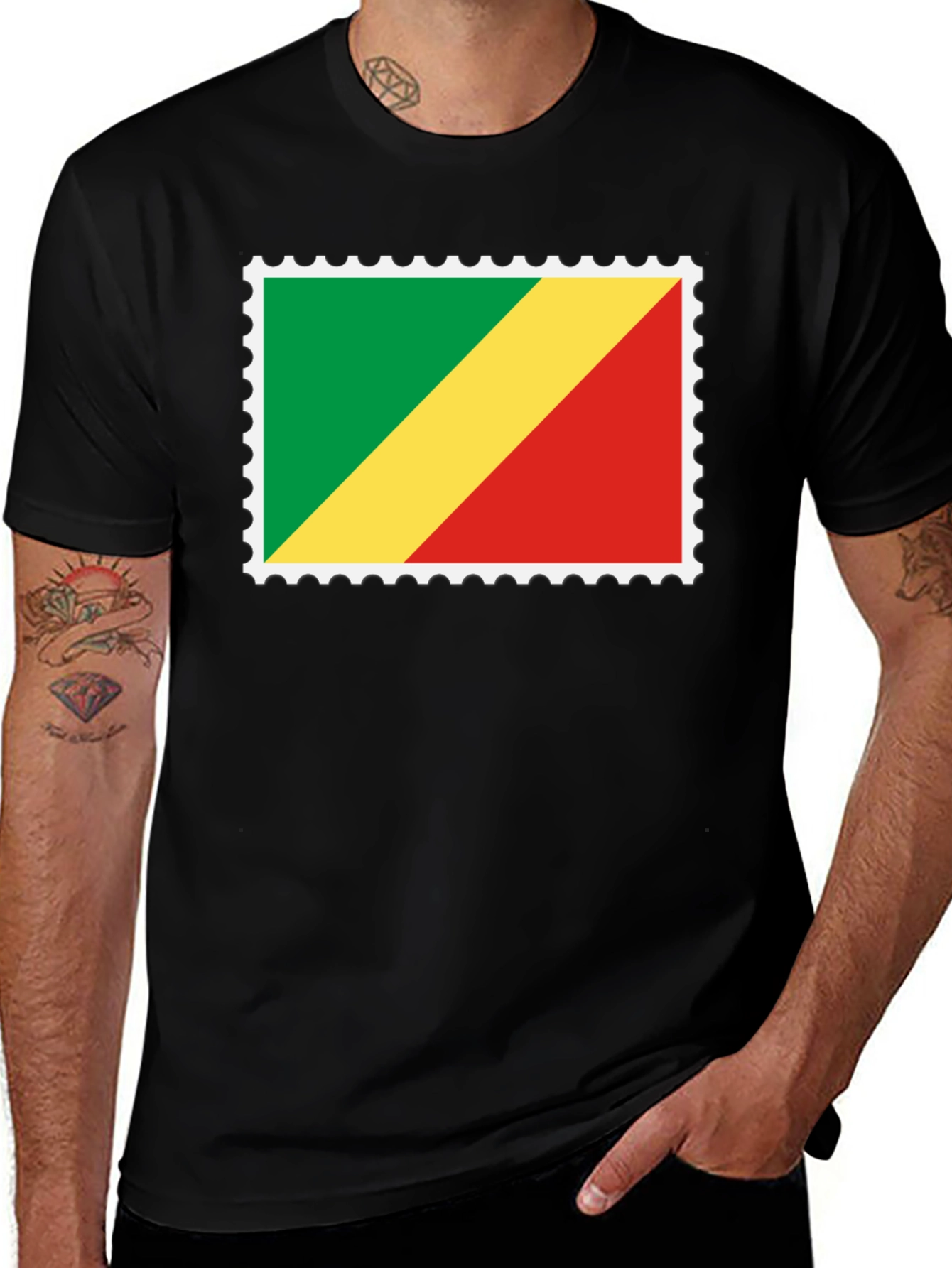 Congo Flag Stamp Black T-Shirt