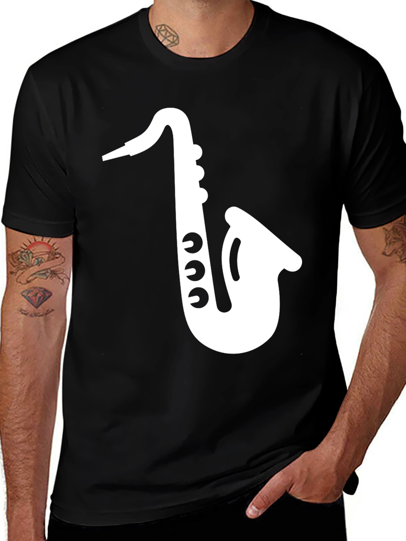 Variant 3 of Saxophone Graphic Tee - Black Cotton T-Shirt