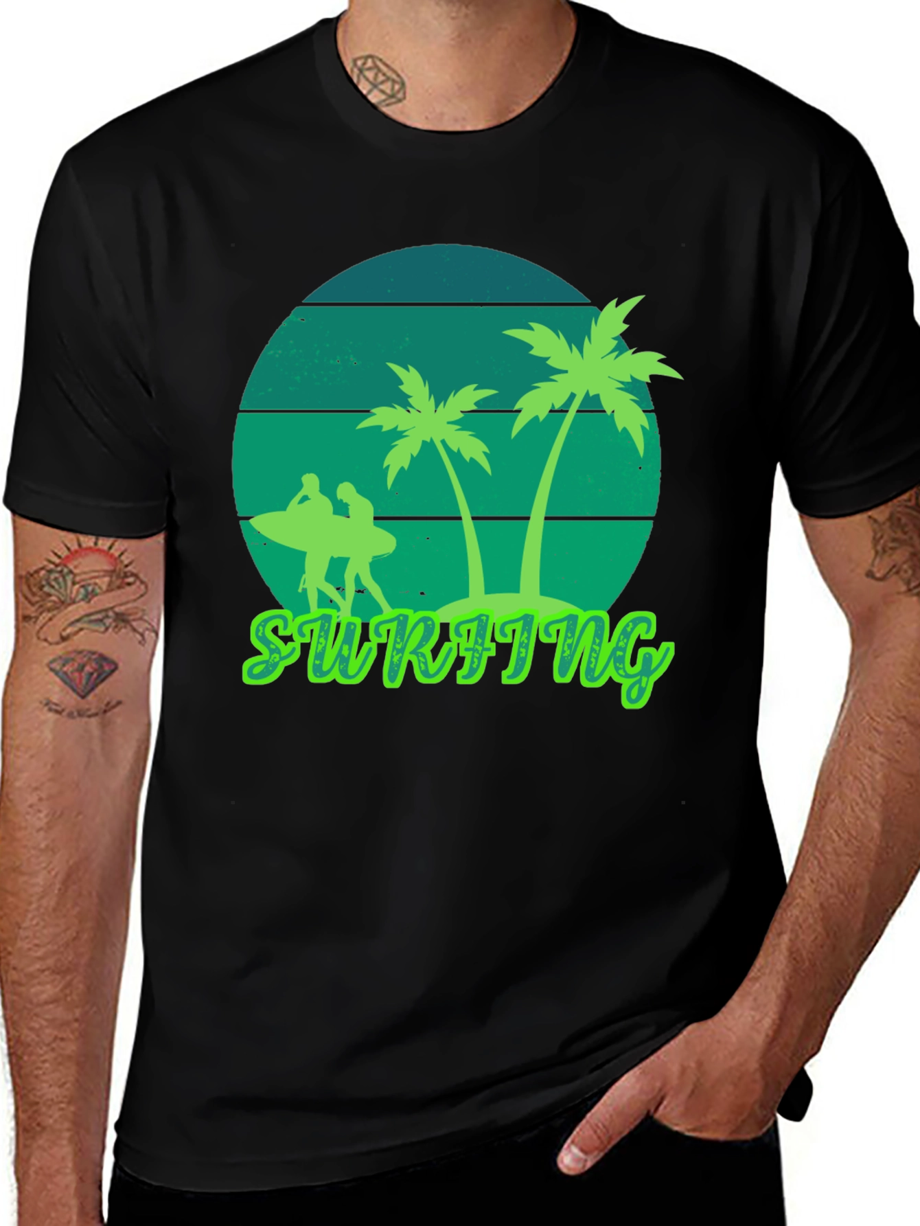 Variant 25 of Surfing Vibes T-Shirt - Palm Tree Graphic Tee