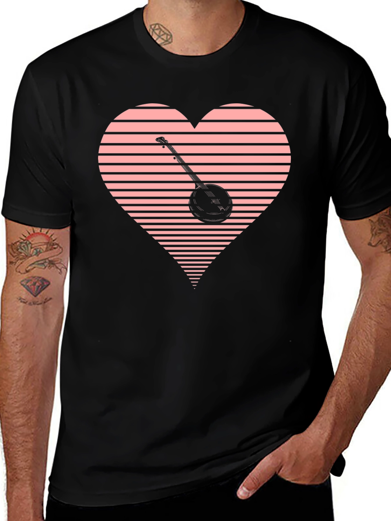 Variant 17 of Banjo Heart Graphic Tee - Black Cotton T-Shirt