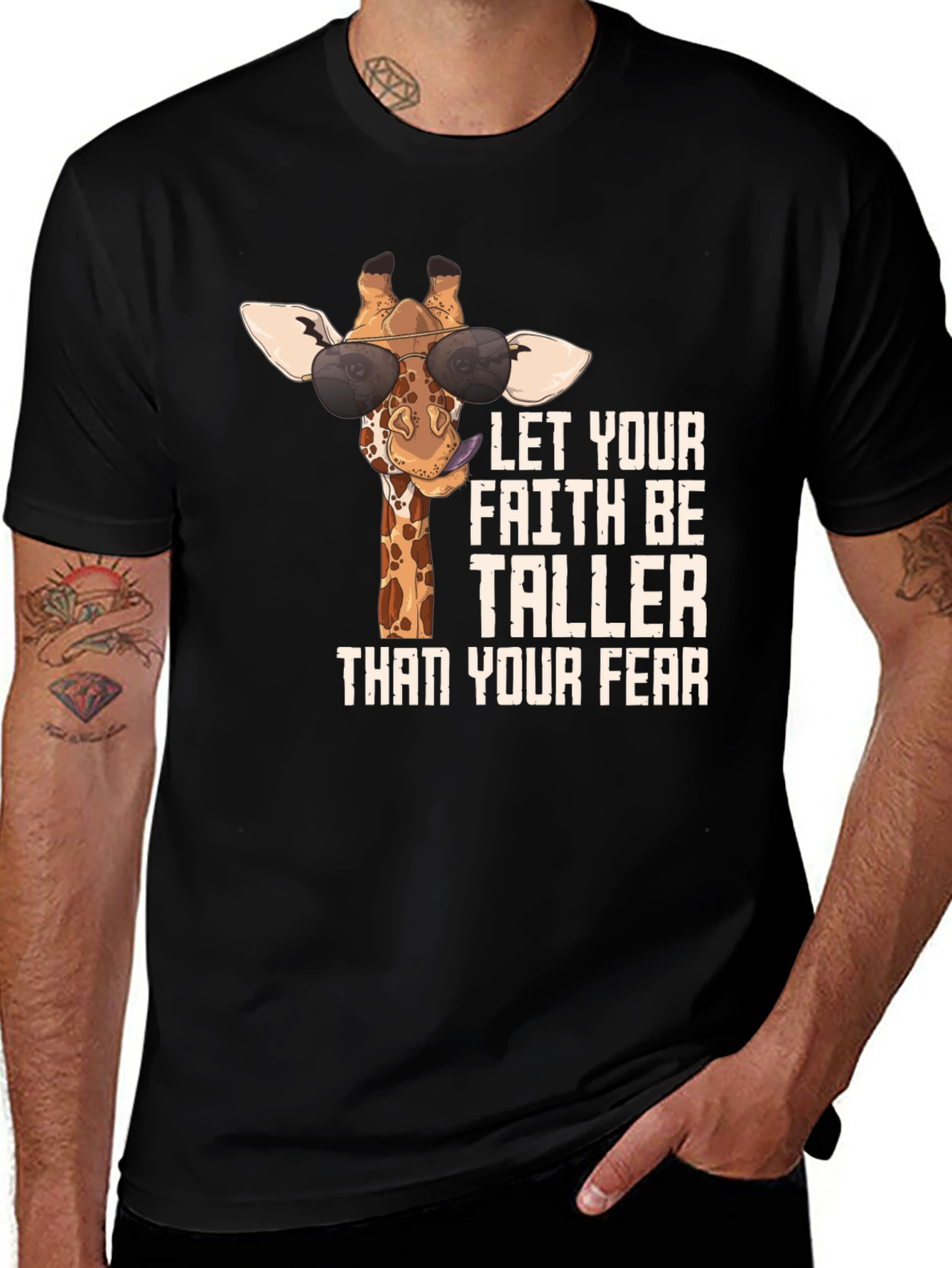 Variant 13 of Faith Over Fear Giraffe T-Shirt - Black