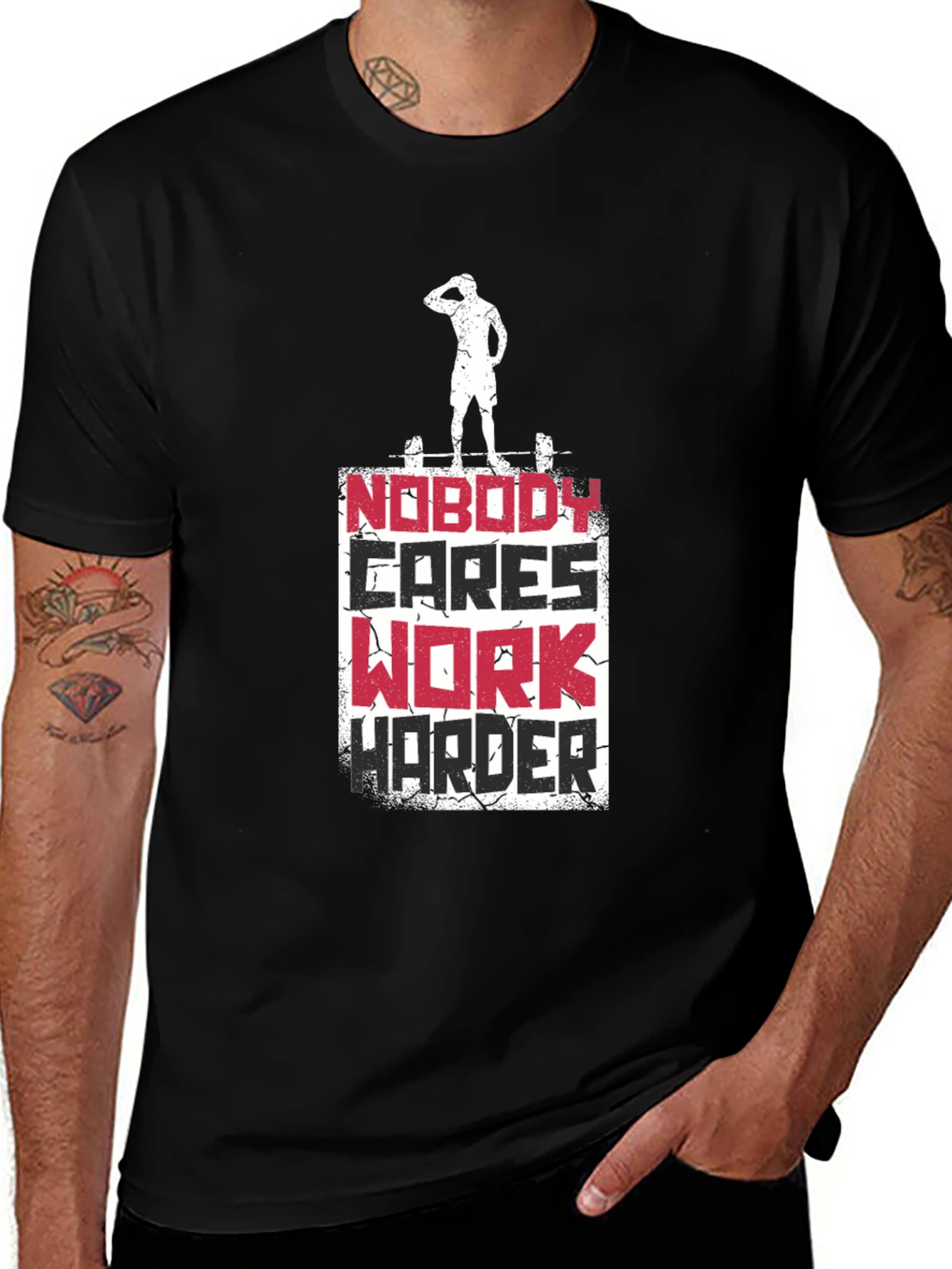 Variant 24 of Motivational Workout T-Shirt - Nobody Cares Work Harder