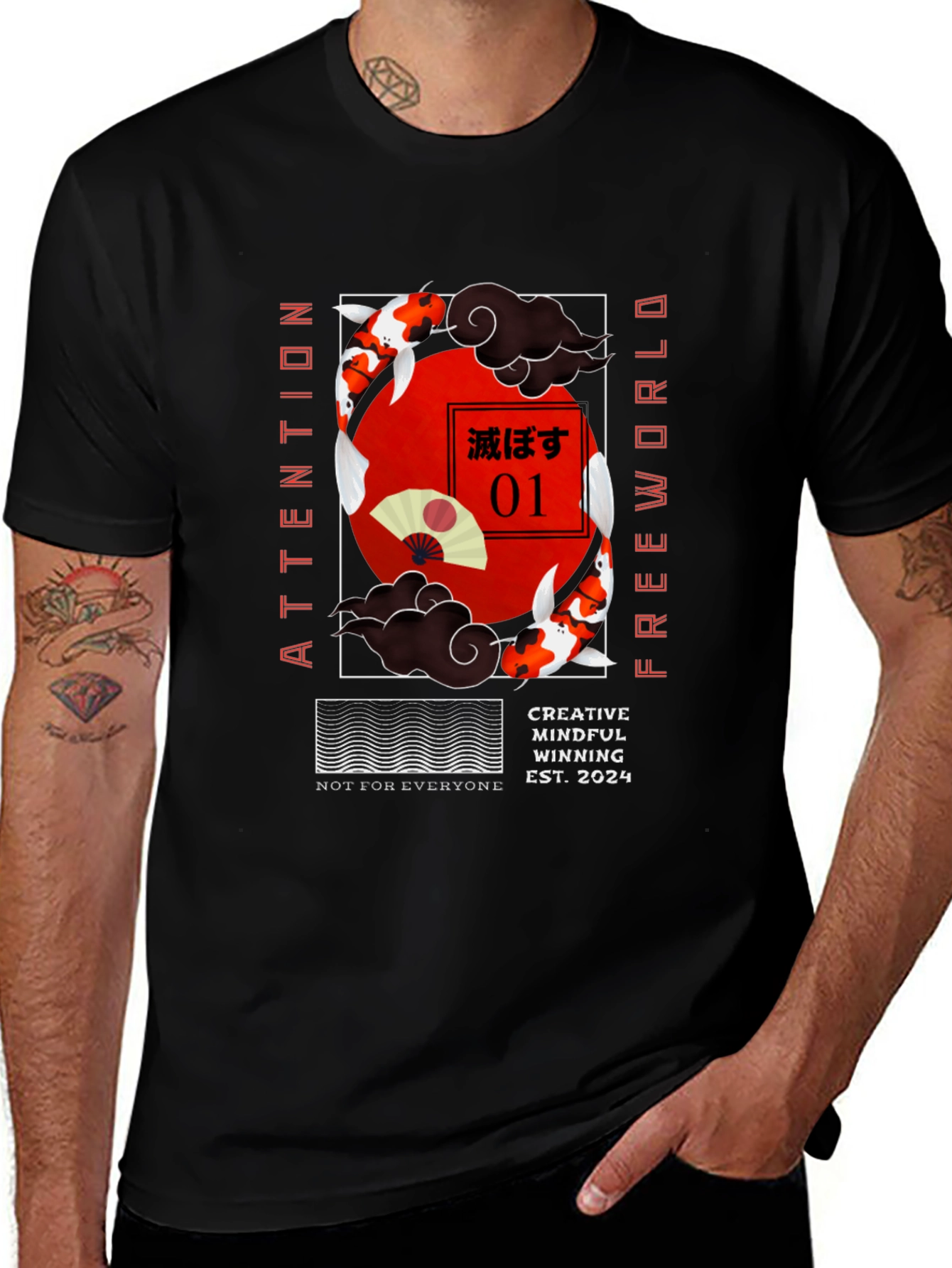 Variant 21 of Koi Fish Graphic Tee - Attention Freeworld Design