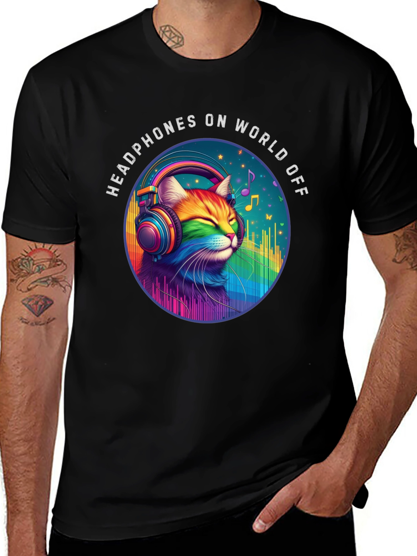 Variant 19 of Headphones On World Off Cat T-Shirt
