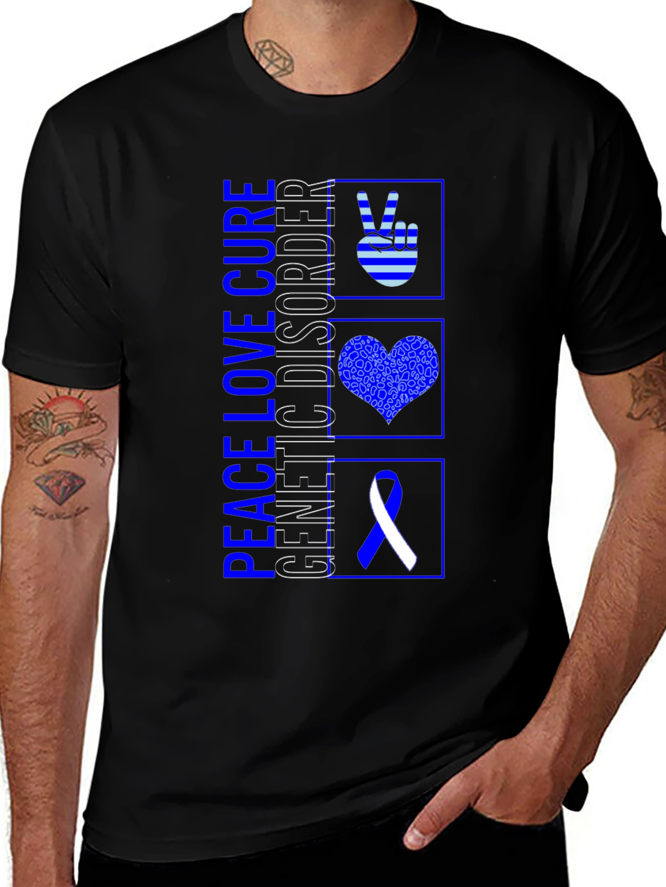 Variant 5 of Peace Love Cure Genetic Disorder Awareness T-Shirt