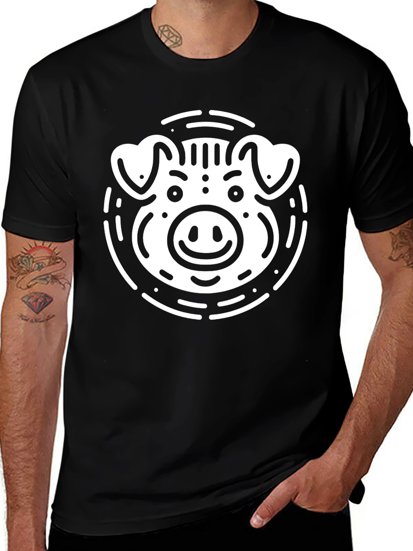 Variant 27 of Black Pig Graphic Tee - Farm Animal Shirt