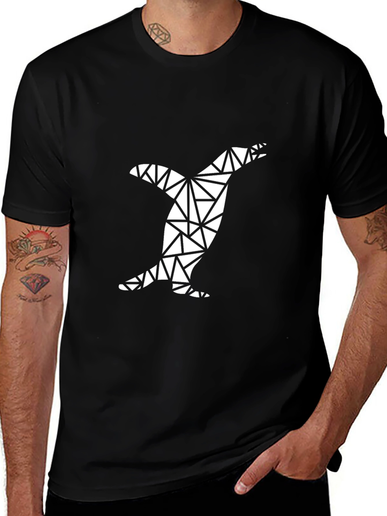 Variant 6 of Geometric Penguin Tee - Modern Men's Black T-Shirt