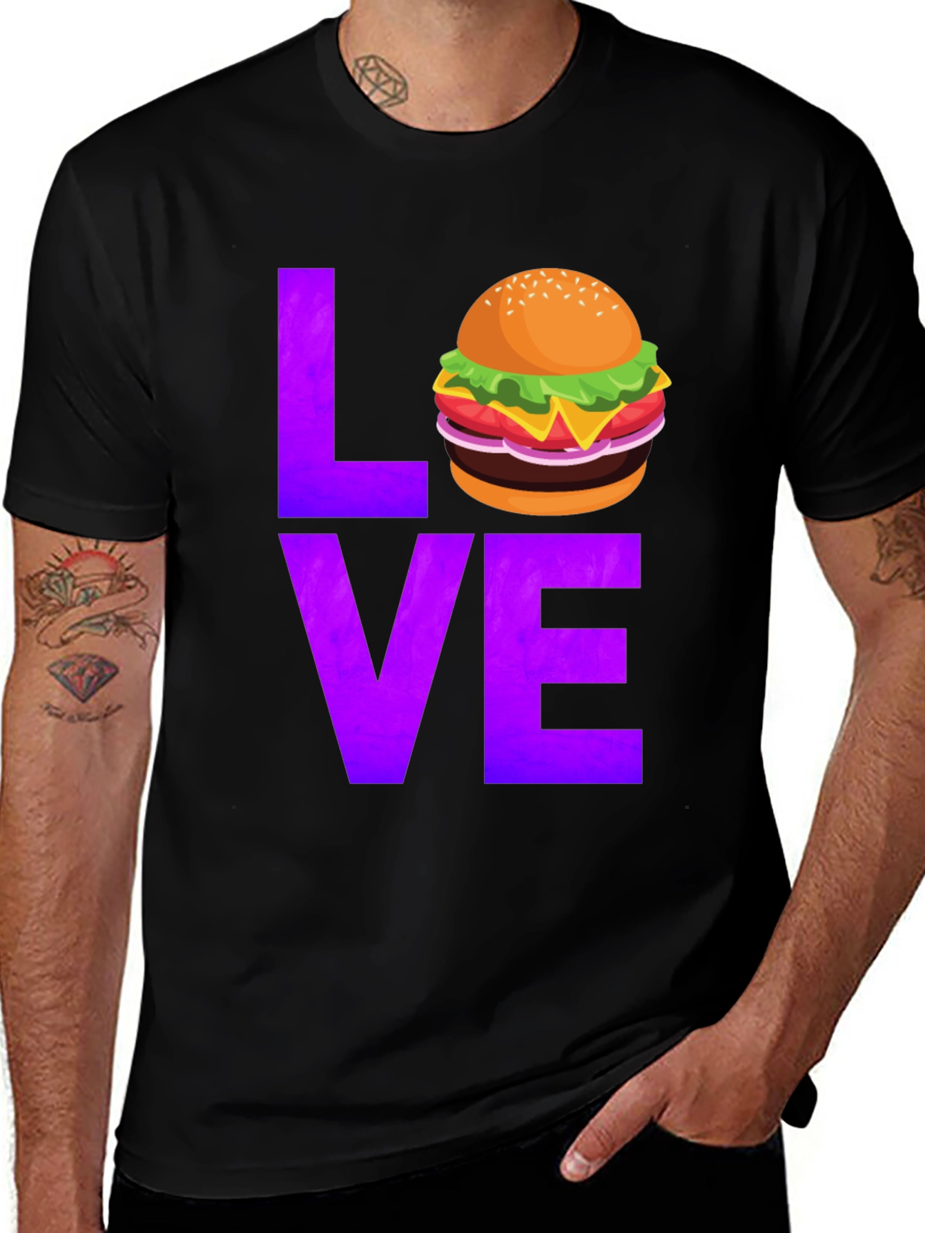 Variant 25 of Burger Love Graphic Tee - Black Cotton T-Shirt