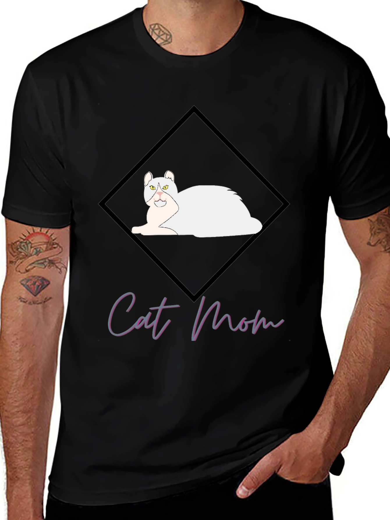 Variant 19 of Cat Mom Graphic Tee - Black Cotton T-Shirt