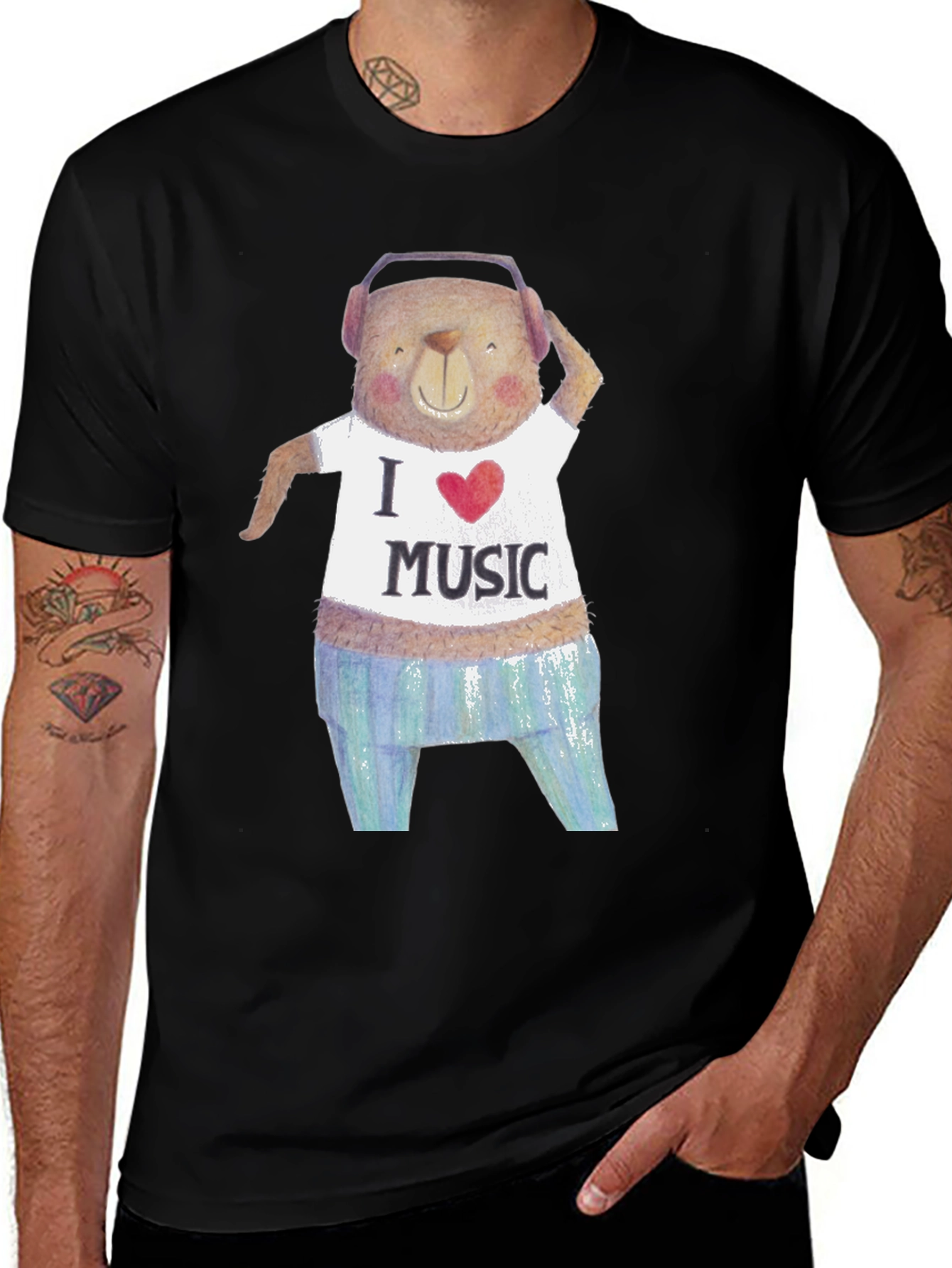 Bear with Headphones Graphic Print Tee