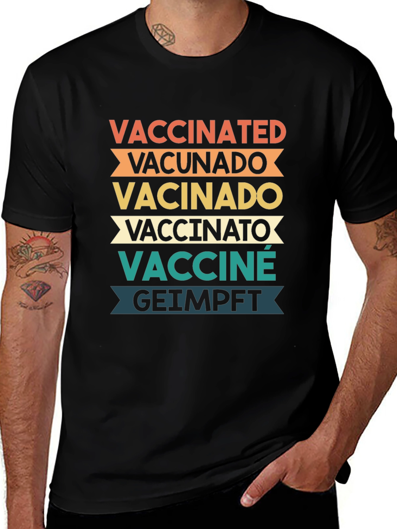 Variant 17 of Vaccinated T-Shirt: Multi-Language Graphic Tee