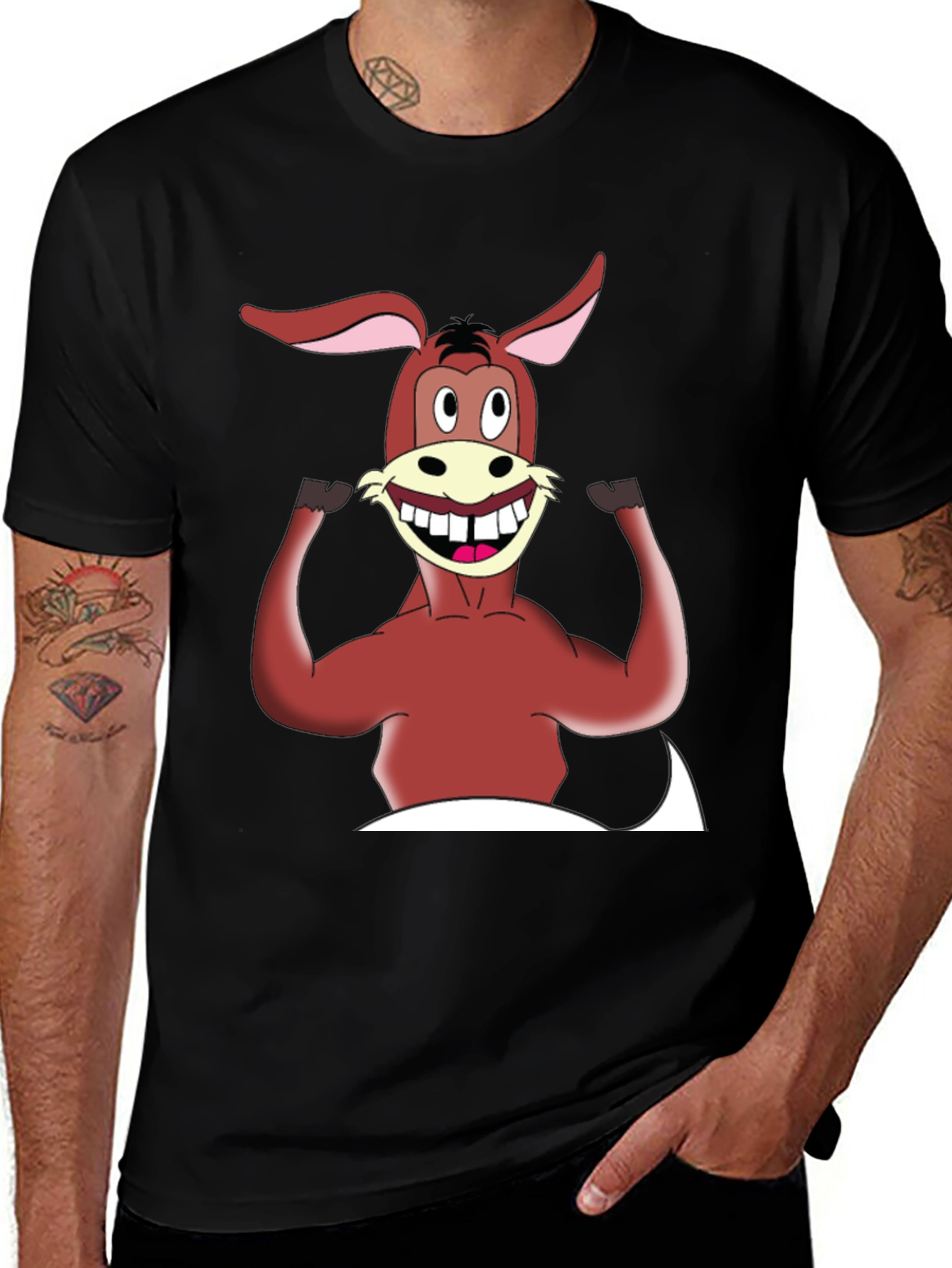 Variant 18 of Cartoon Donkey Graphic Tee - Men's Black T-Shirt
