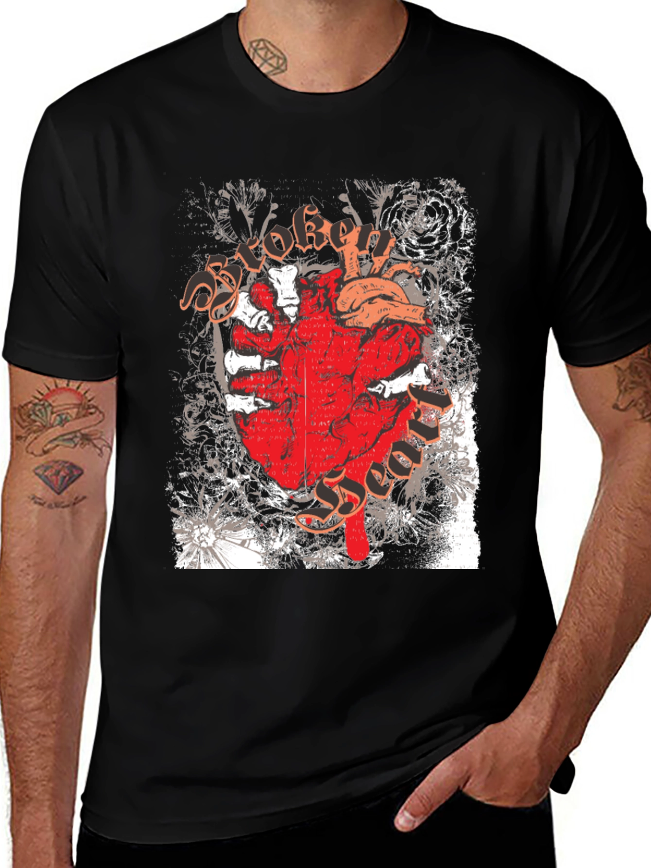 Variant 6 of Broken Heart Graphic Print Black T-Shirt