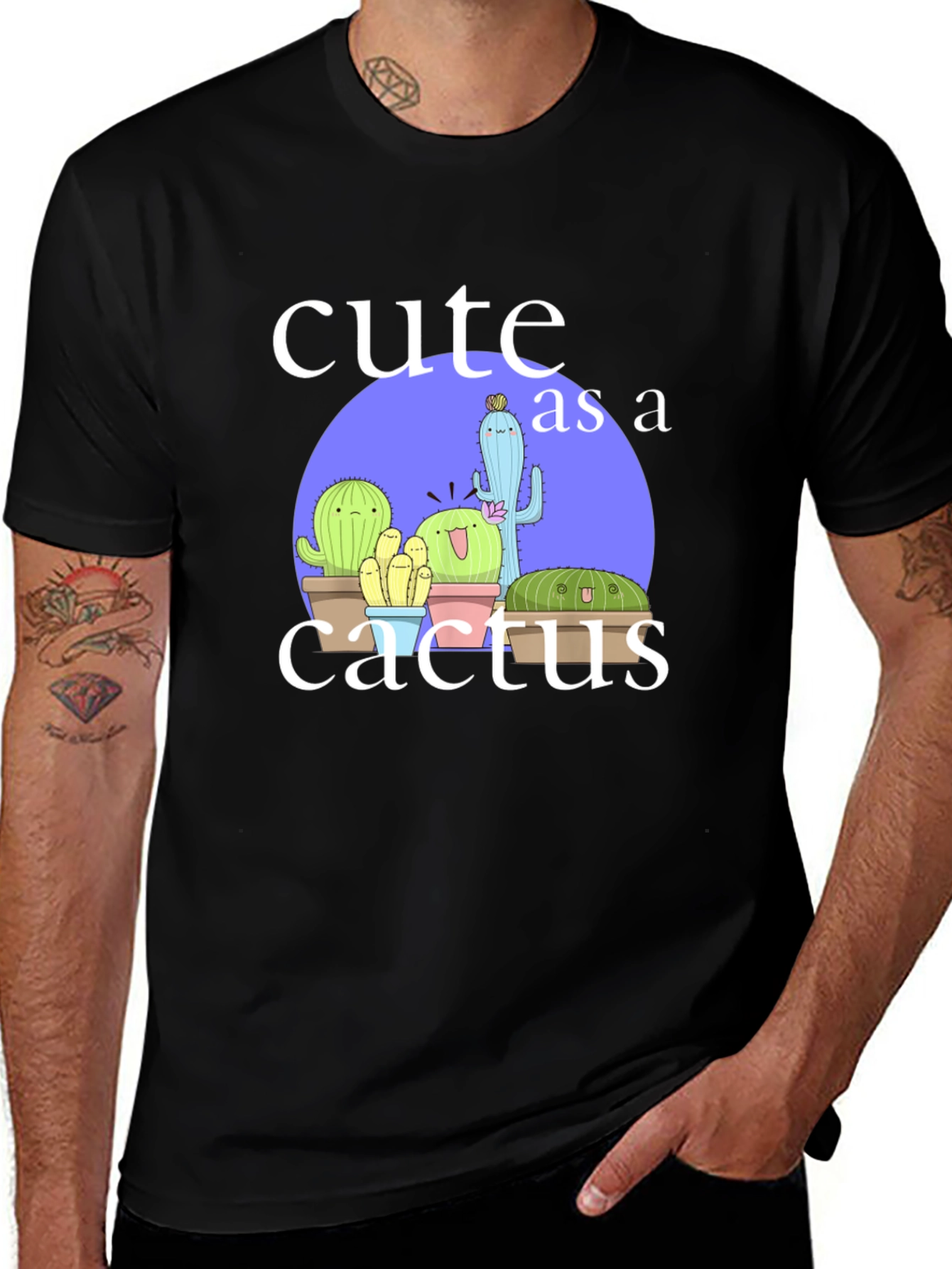Variant 22 of Cute Cactus Graphic Tee - Black Cotton T-Shirt