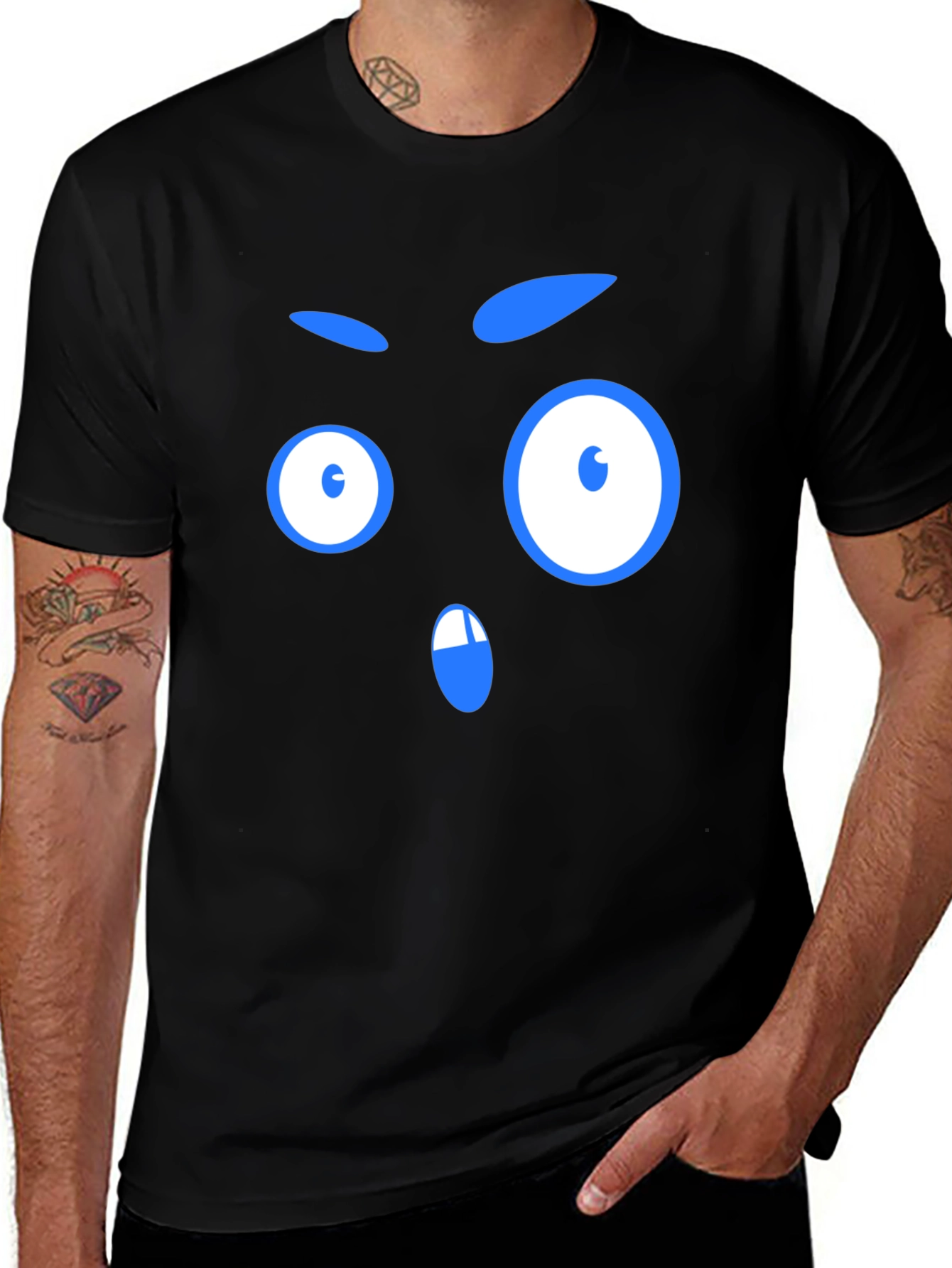 Variant 27 of Surprised Emoji Face T-Shirt - Black Graphic Tee