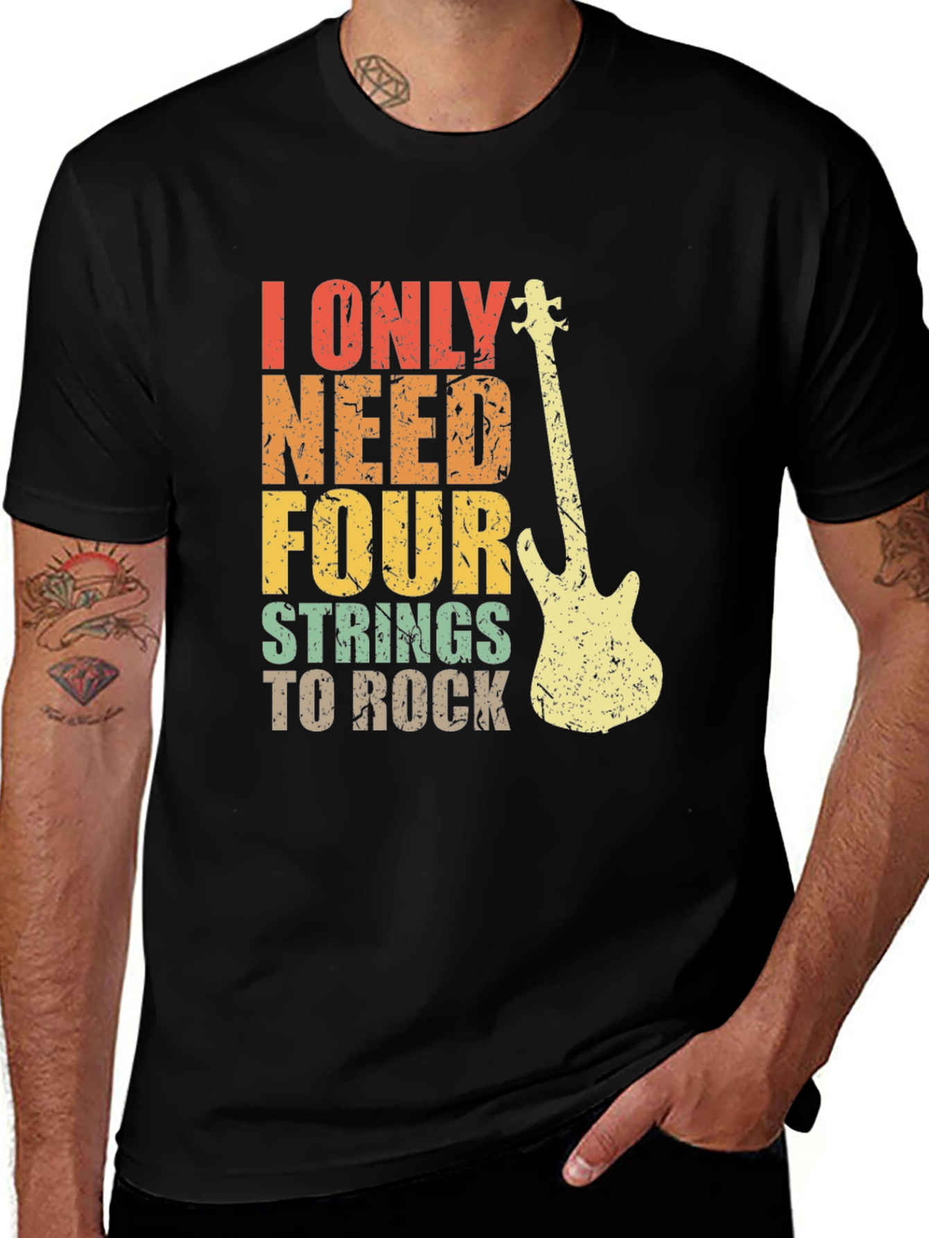 Variant 6 of Bass Guitar T-Shirt: Four Strings to Rock