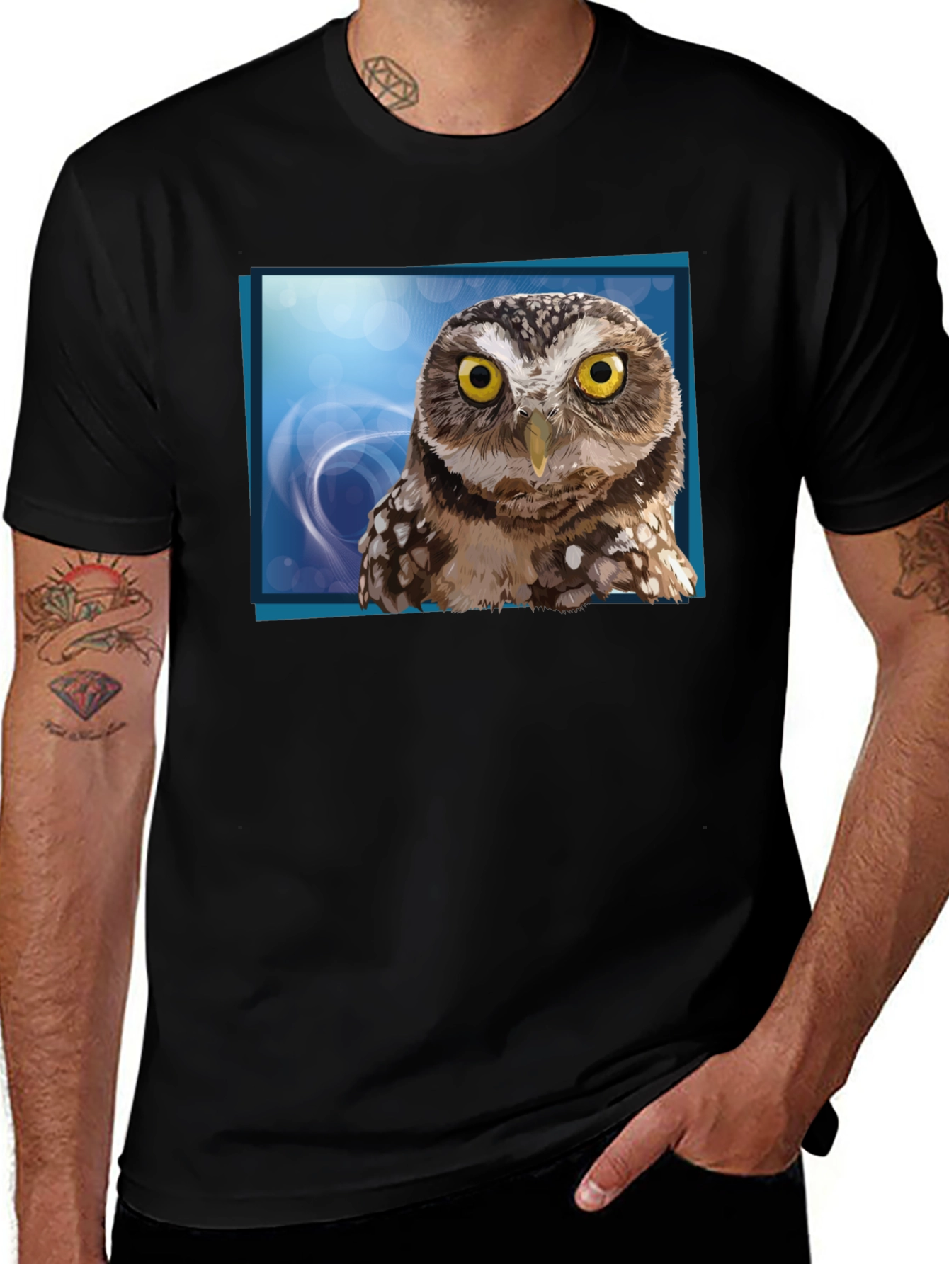 Variant 10 of Owl Graphic T-Shirt - Black Cotton Tee