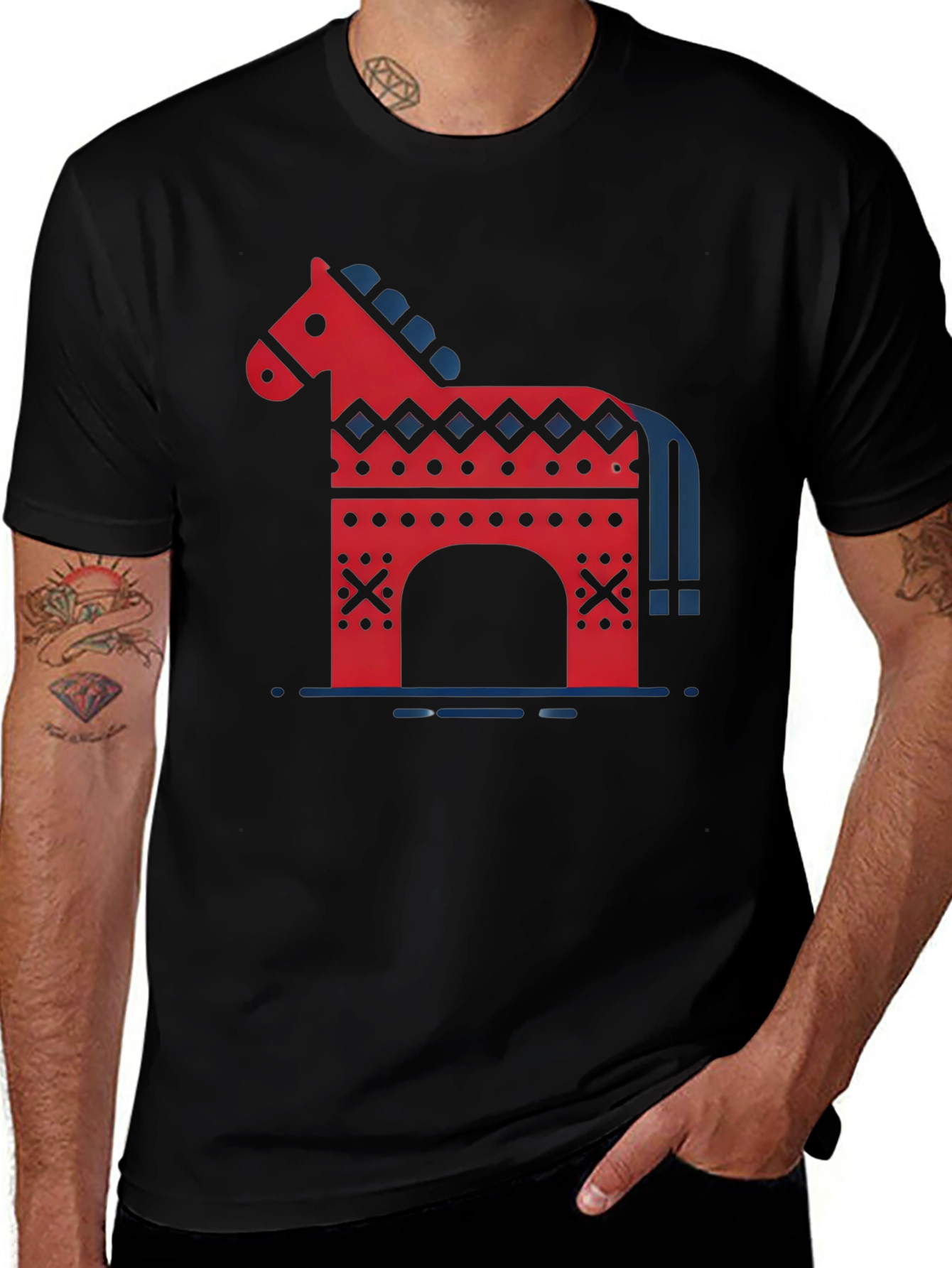 Variant 30 of Dala Horse Graphic Tee - Black Cotton T-Shirt