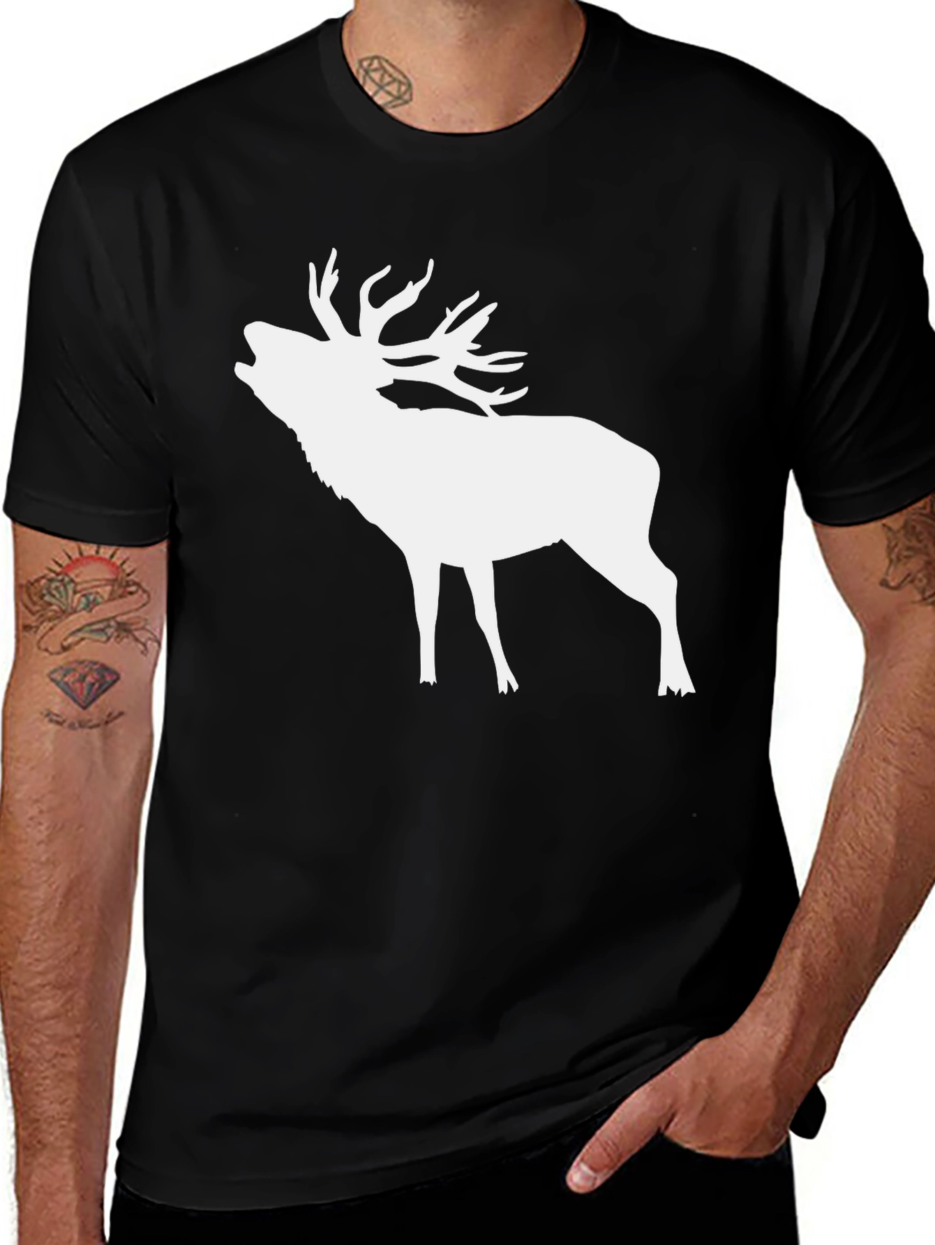Roaring Stag Graphic Tee - Black Cotton Crew Neck T-Shirt