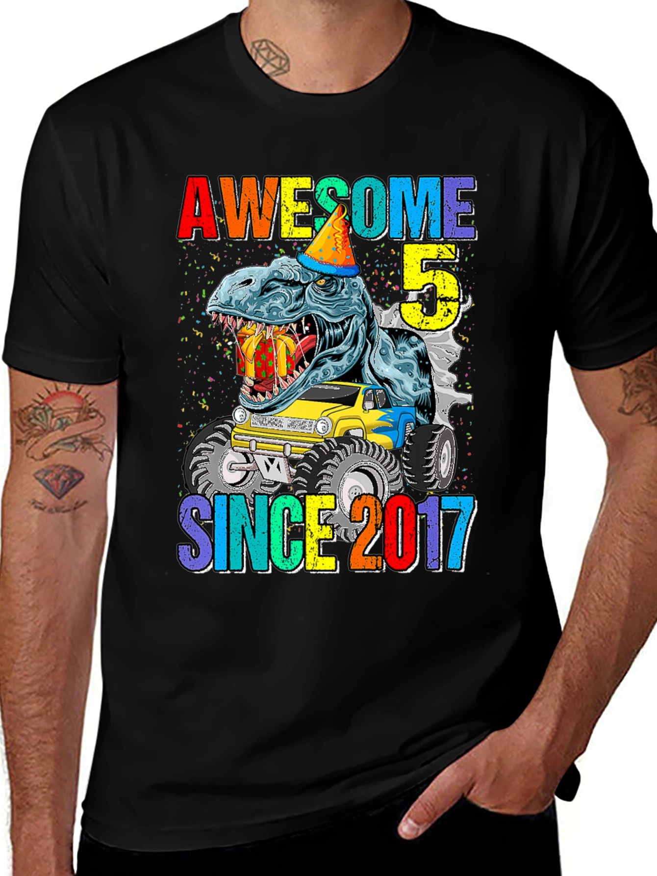Awesome Since 2017 Birthday T-Rex Monster Truck Shirt