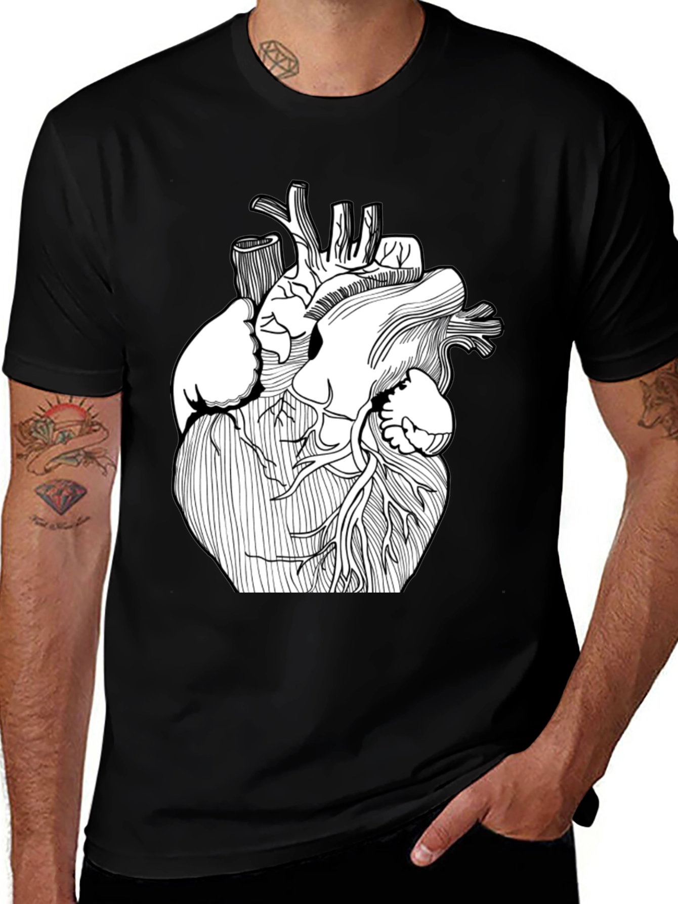 Variant 3 of Anatomical Heart Graphic T-Shirt - Black