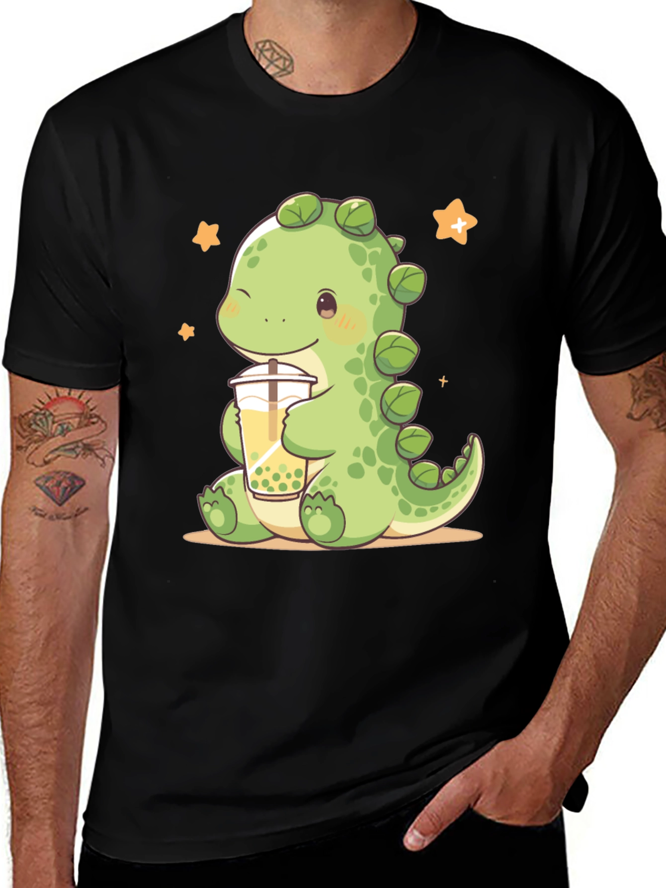 Variant 13 of Kawaii Dinosaur Boba Tea Black T-Shirt